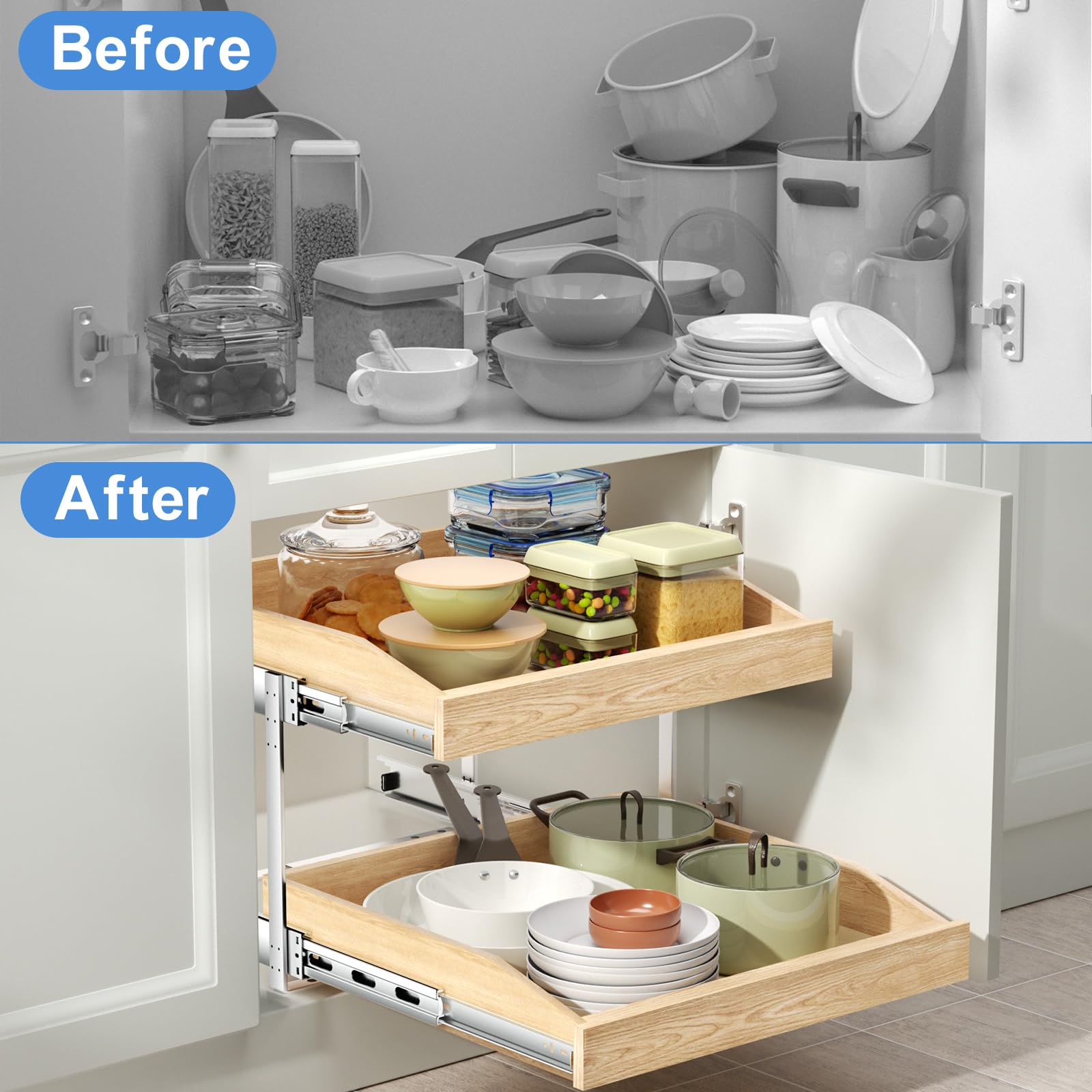 2-Tier Soft Close Pull-Out Cabinet Organizer 19.5