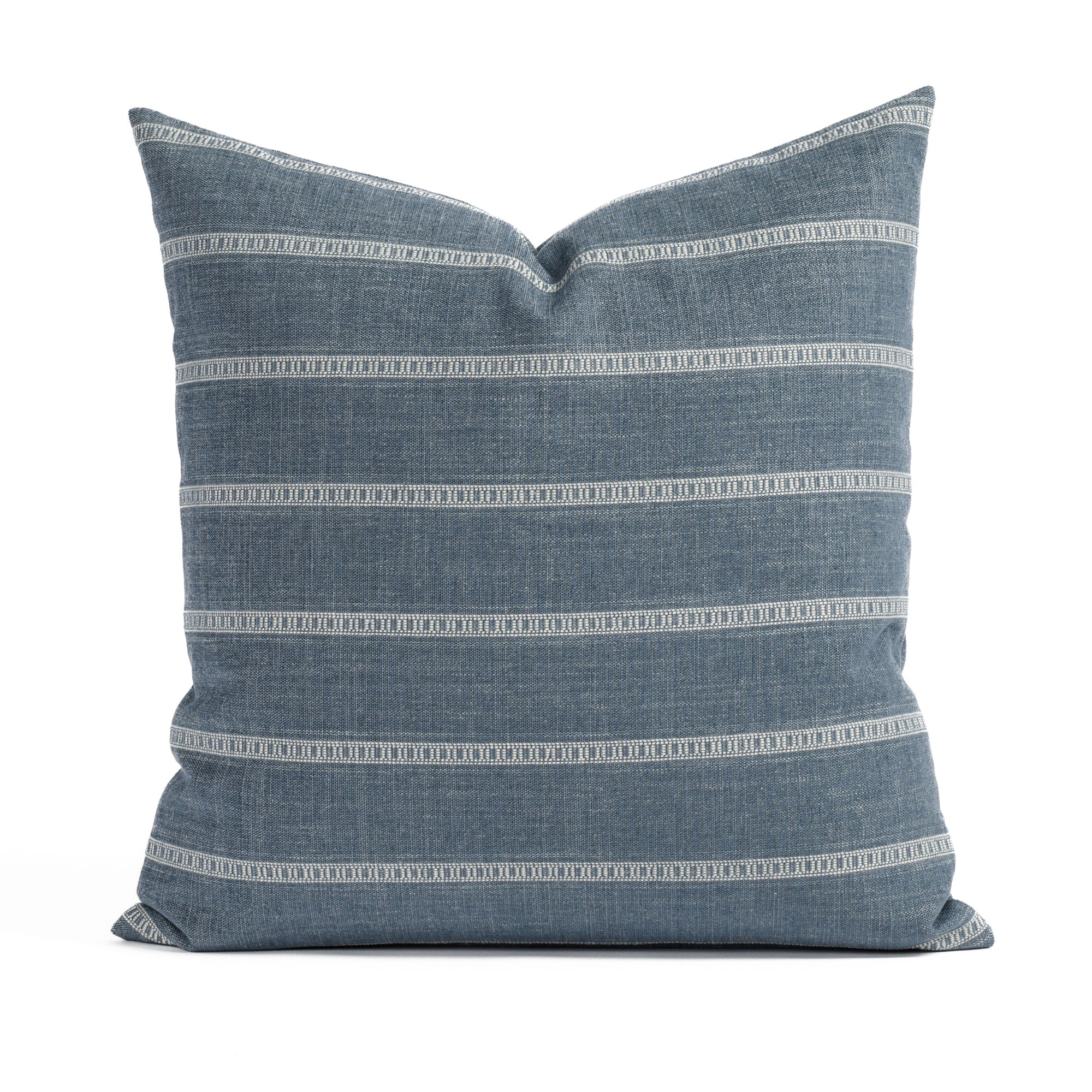 Brunswick Stripe 20x20 Decorative Throw Pillow Cover - Soft Chambray Cotton - Perfect for Sofa, Bed & Home Decor