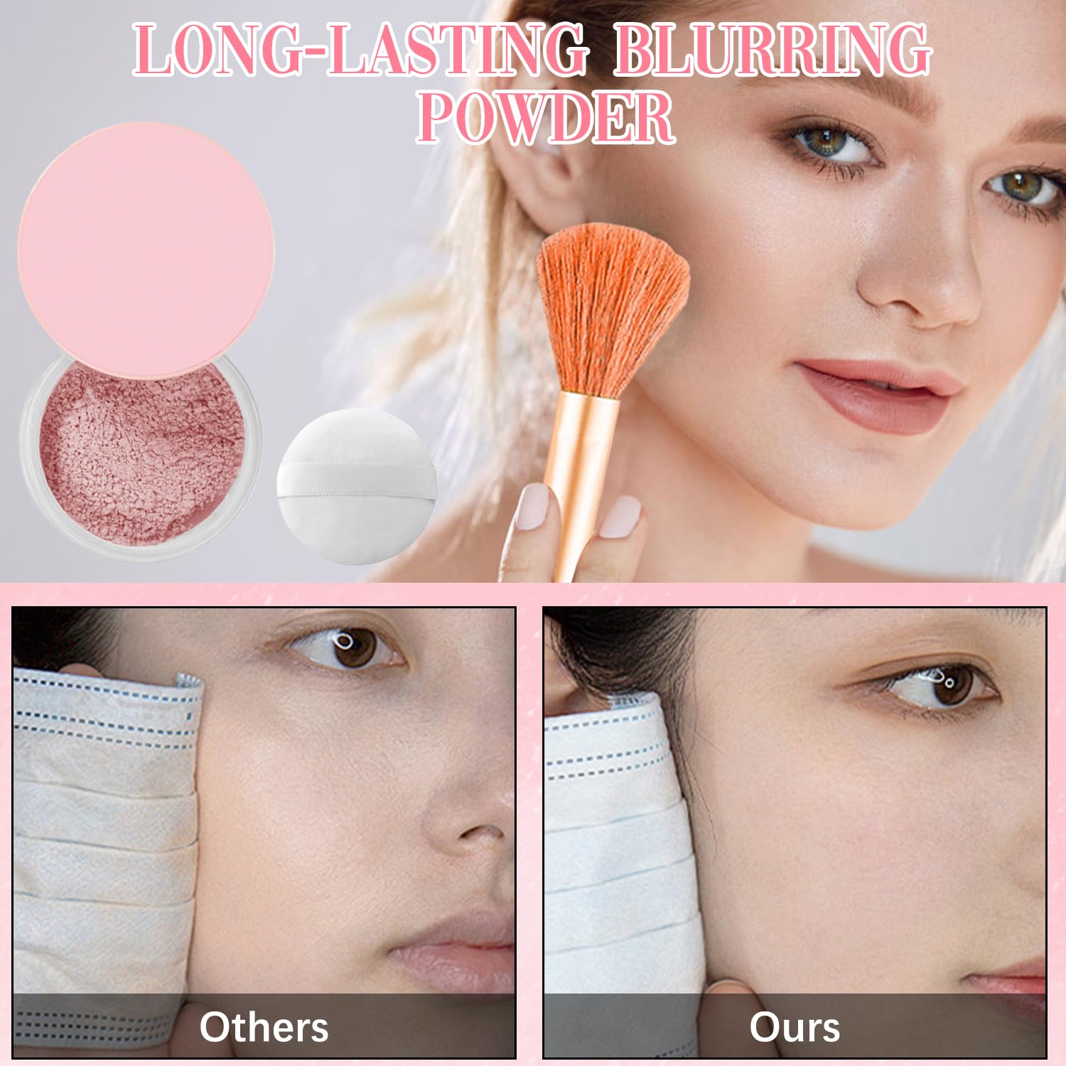 Allaura Beauty Blurring Setting Powder - Natural Lightweight Translucent Finishing Powder for Flawless Makeup, Oil Control & Pore Minimizing | Perfect for Daily Wear, Photo Shoots & Special Occasions (Pink)