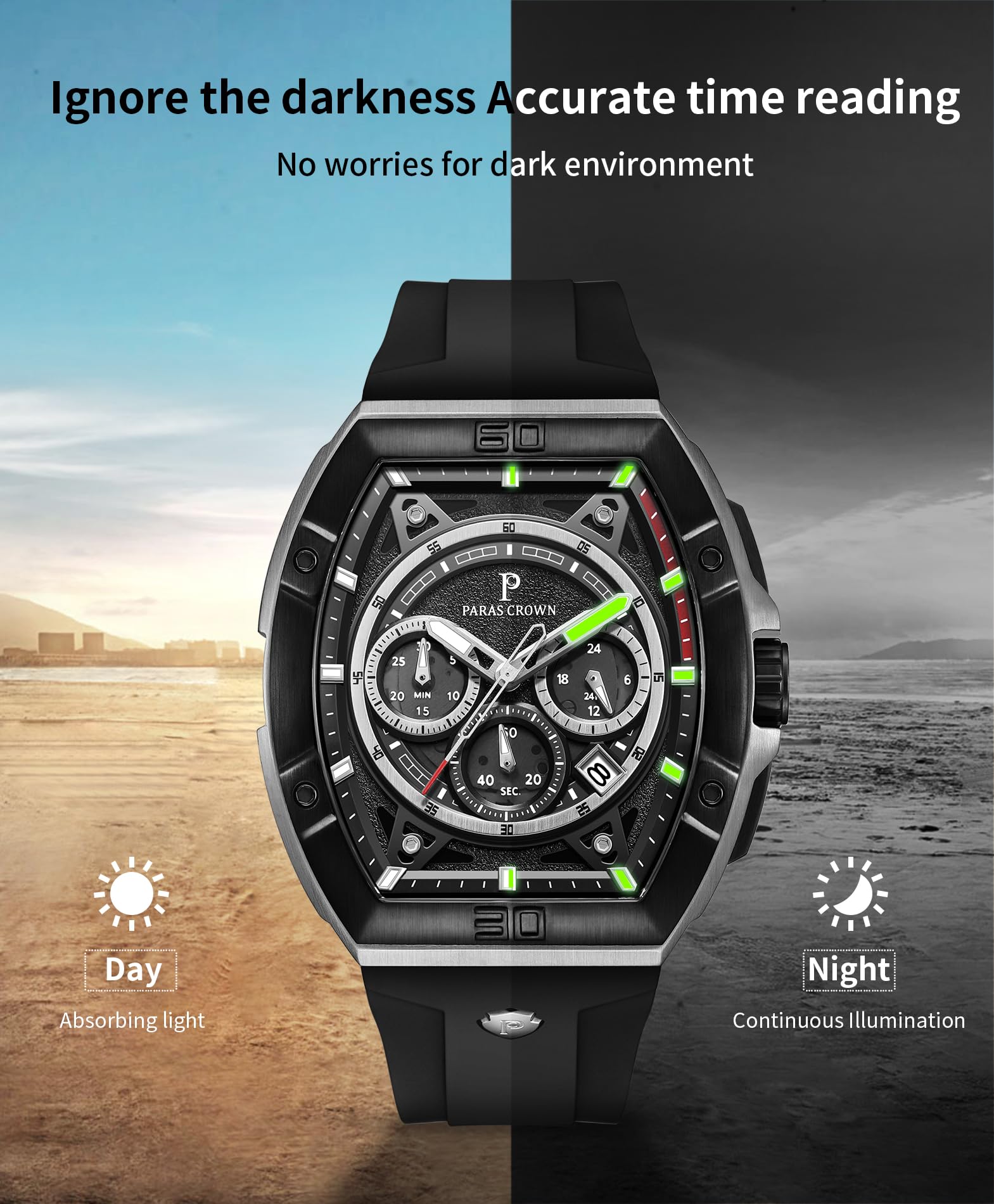 Luxury Tonneau Men's Watch with Japanese Quartz Movement - Waterproof Sports Watch for Men - Perfect Gift for Him - Ideal for Business, Casual & Outdoor Activities