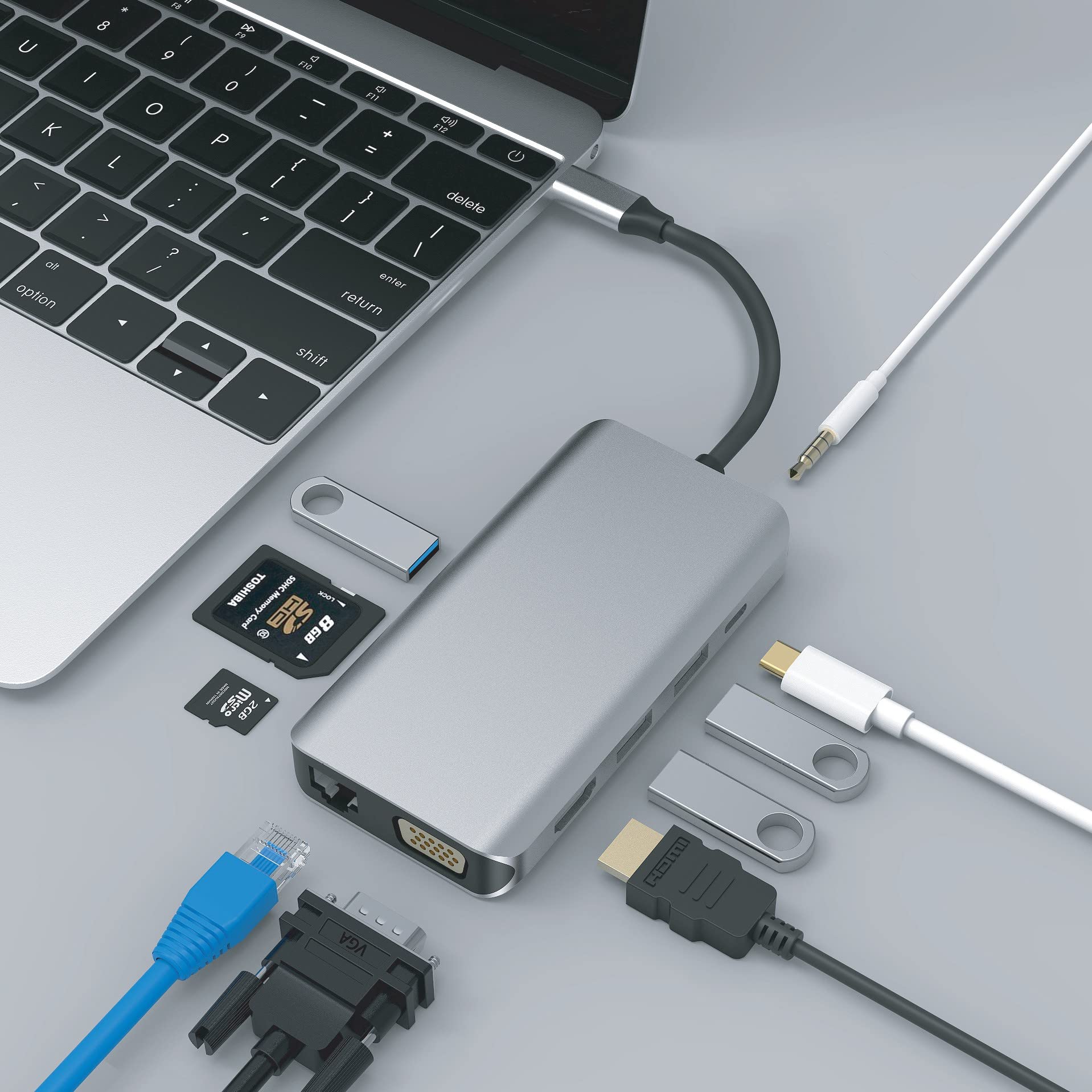 Nikkai 11-in-1 USB C Hub Adapter with 3x USB 3.0 Ports, 4K HDMI, Ethernet, VGA, 100W PD Charging, SD/TF Card Reader - Compatible with MacBook Pro/Air, Dell XPS, Lenovo ThinkPad - Perfect for Home Office, Remote Work & Travel