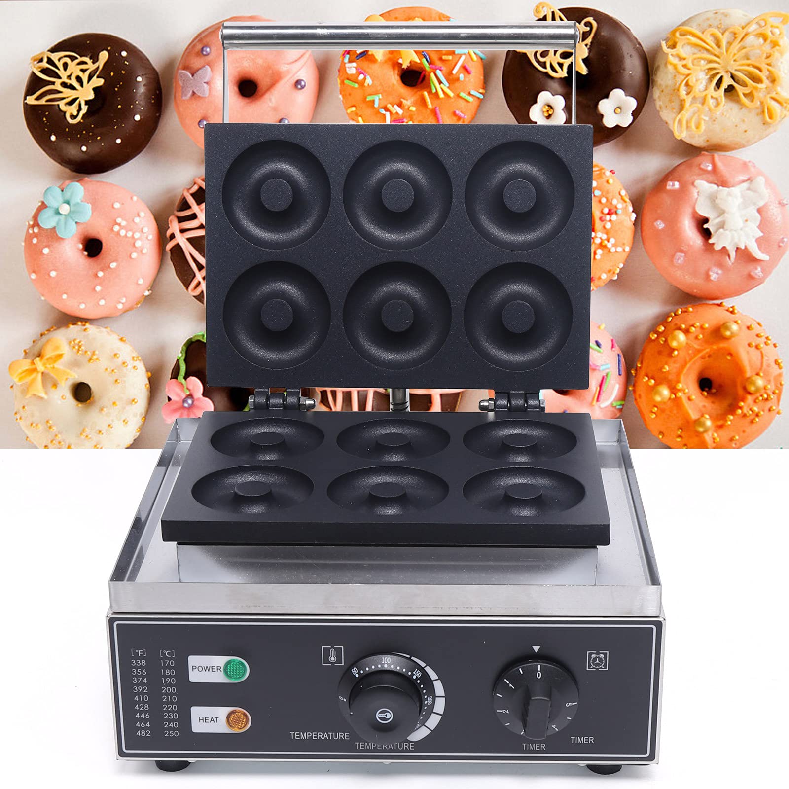 **Commercial 110V 1550W 6-Hole Donut Maker – Non-Stick Waffle Donut Machine with Double-Sided Heating – Perfect for Bakeries, Cafes, and Home Use**