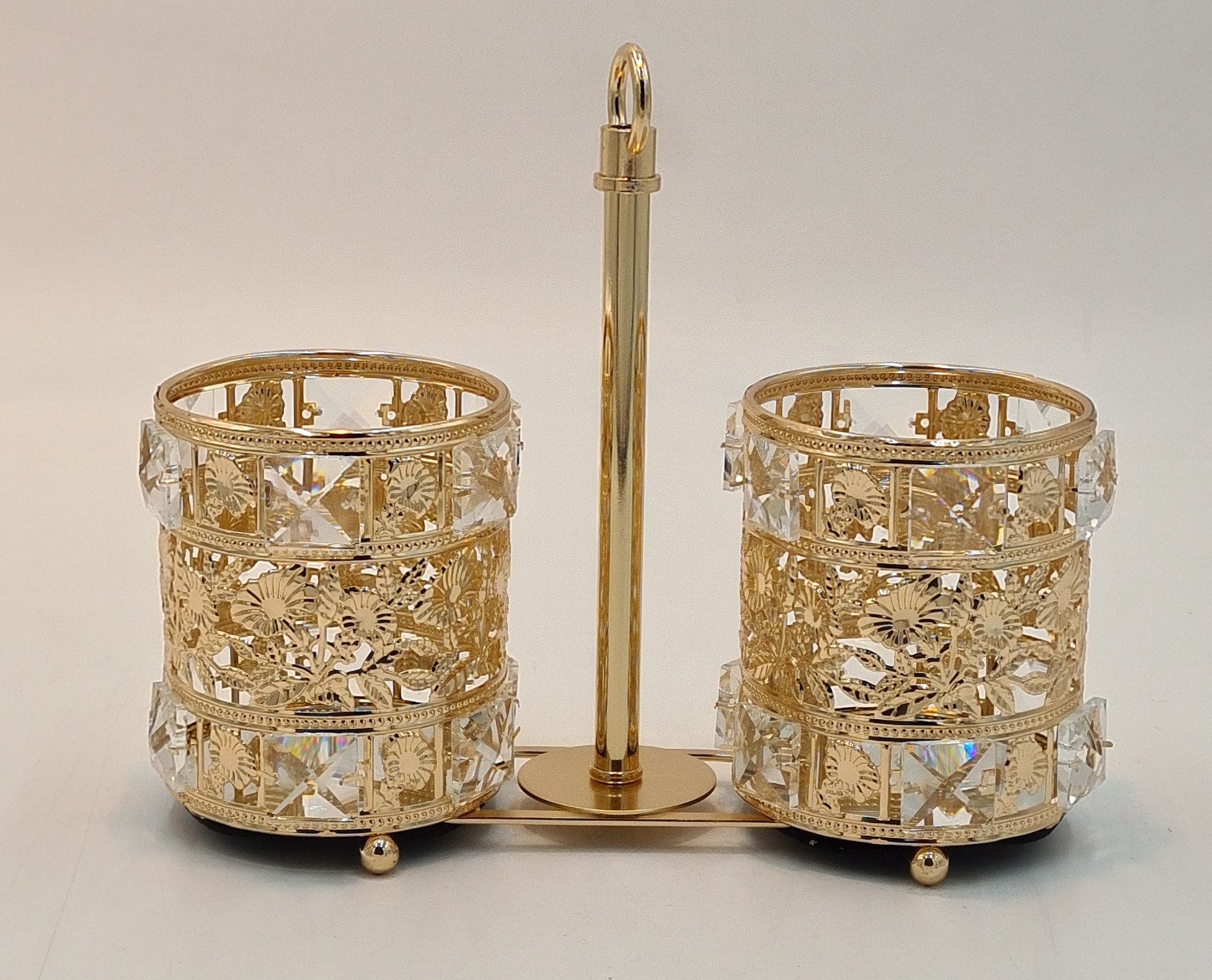 2-Section Gold Utensil Holder for Kitchen Countertop - Stylish and Functional Organizer for Spoons, Forks, and Cooking Tools