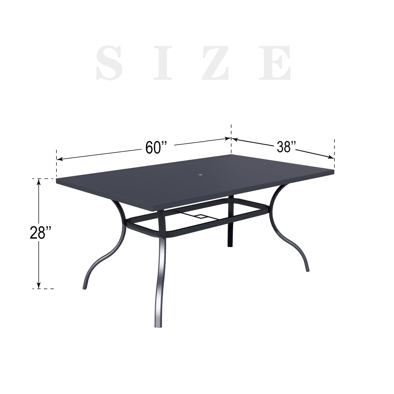 6-Person Outdoor Rectangle Dining Table with Umbrella Hole - Durable Metal Steel Picnic Table for Backyard, Garden, Poolside & Patio - Perfect for BBQs, Parties & Outdoor Entertaining (Black)
