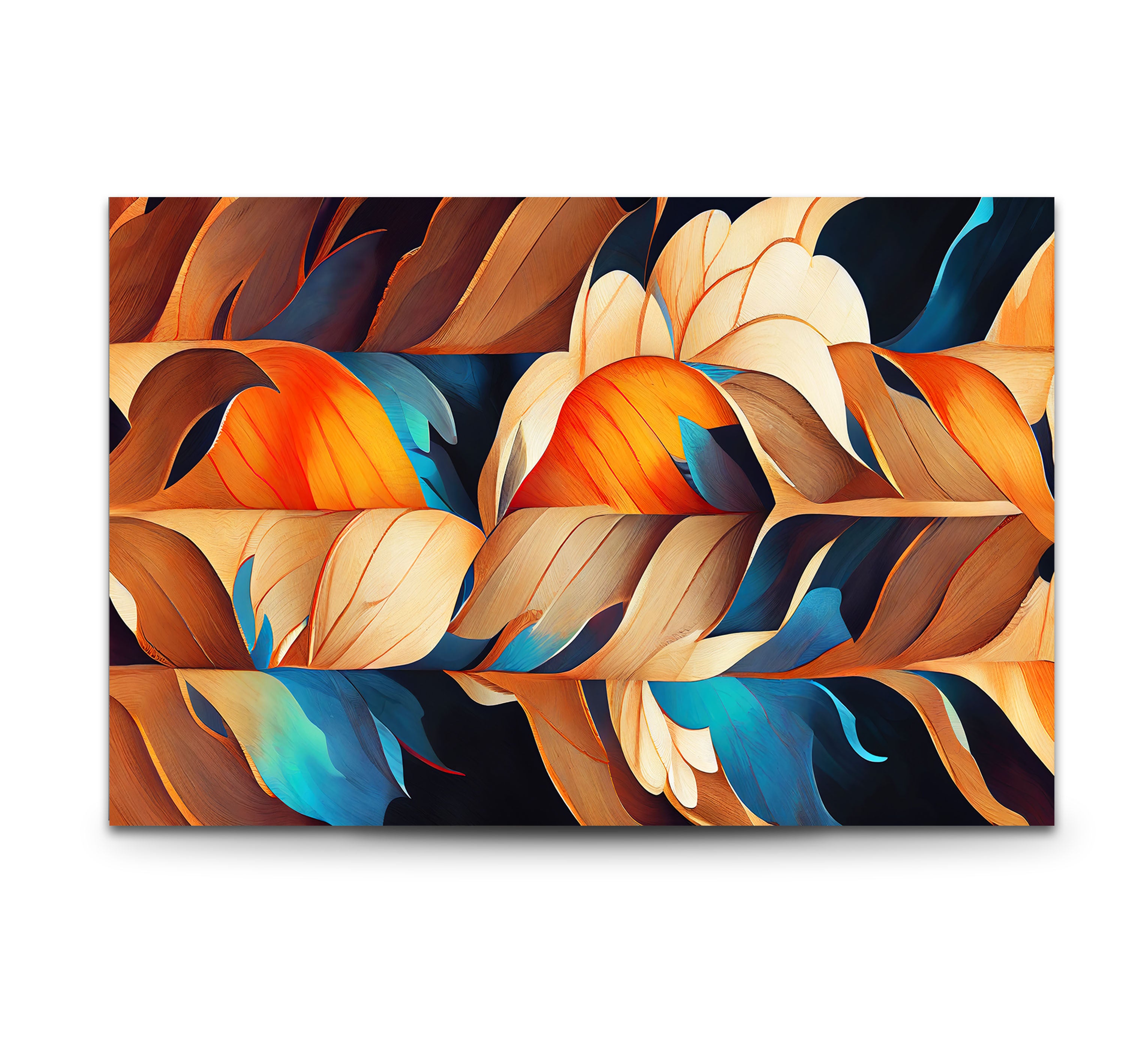 Abstract Feather Flow Glass Wall Art – Earthy Orange & Teal Nature Design Handmade Home Decor for Living Room, Bedroom & Office – Modern Nature-Inspired Wall Hangings