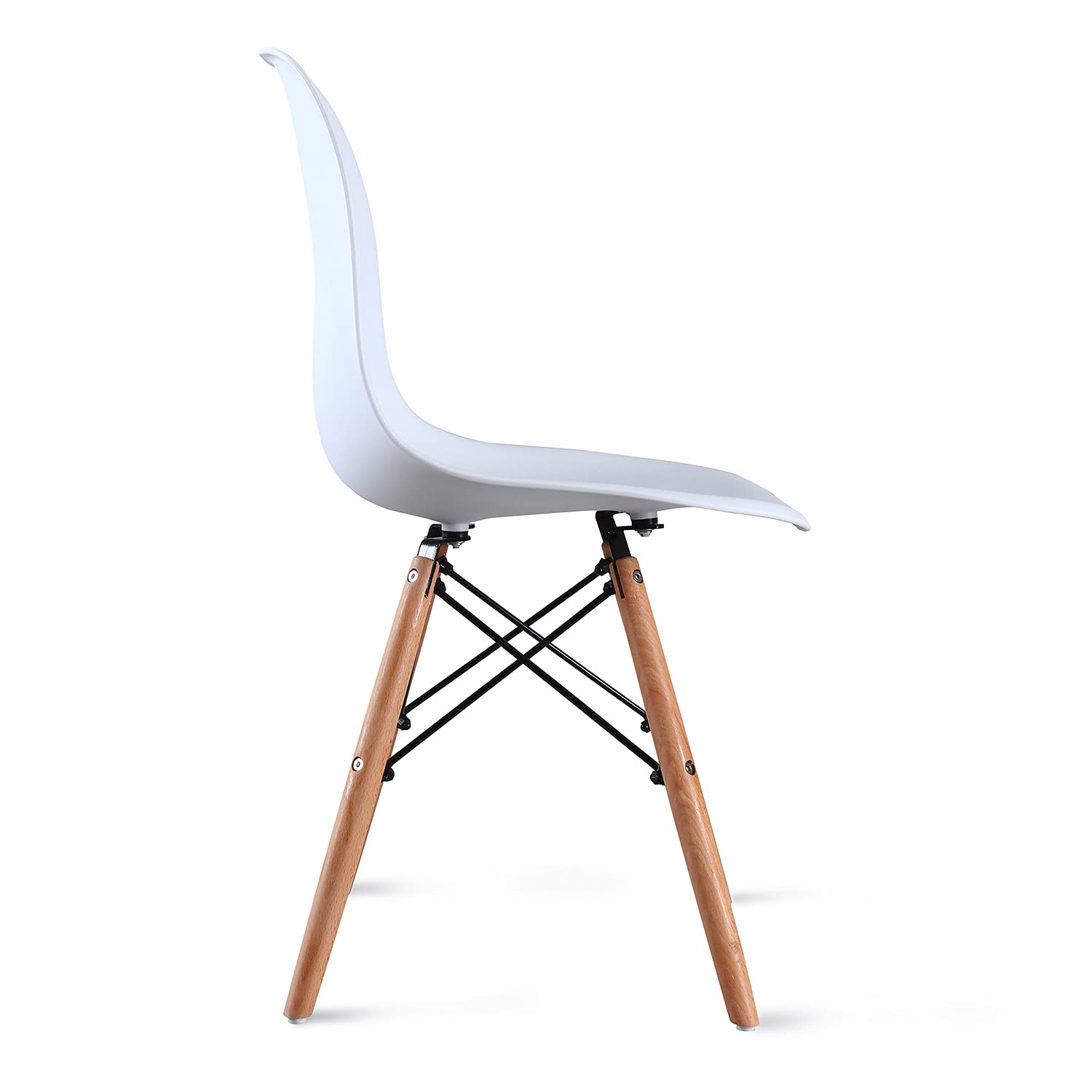 Amazon Basics Modern Dining Chairs Set of 4 - White Shell Design with Wooden Legs for Kitchen, Dining Room & Living Room - 18.11
