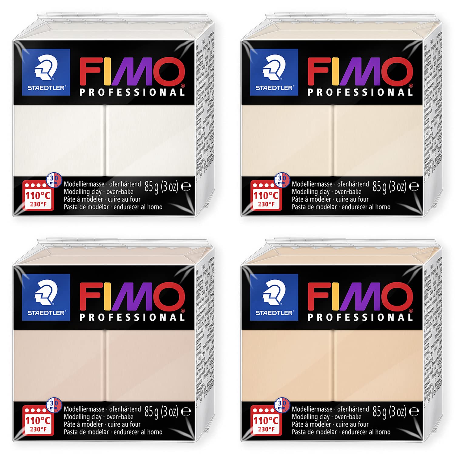 Staedtler 8004 FIMO Professional Oven-Bake Polymer Clay - 4 Pack (85g Each) - Neutral Colors for Sculpting, DIY Crafts & Jewelry Making - Perfect for Artists & Hobbyists