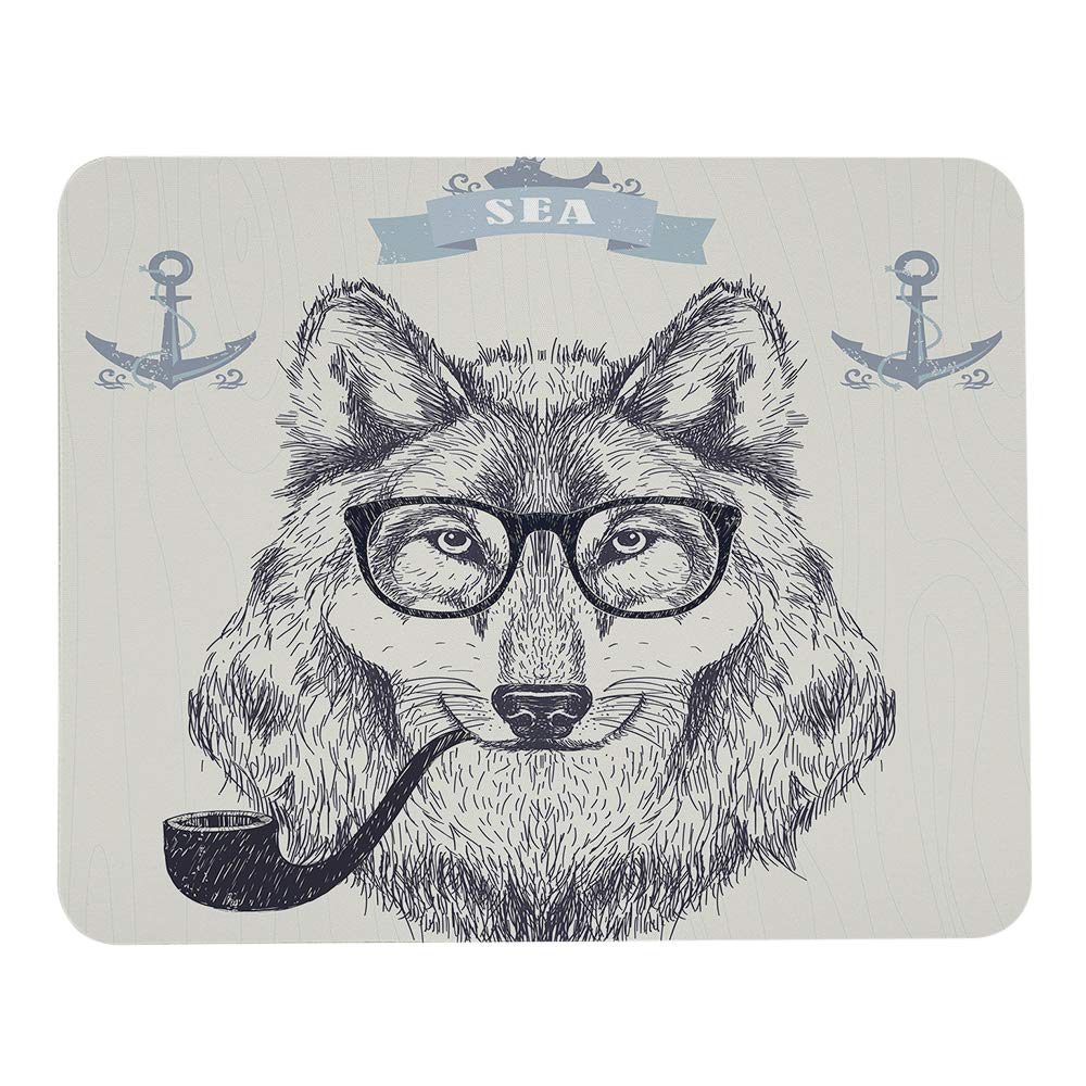 Vintage Sea Wolf Smoking Hipster Mouse Pad - Non-Slip Rubber Gaming Mouse Mat with Sunglasses & Pipe Anchor Design (9.5x7.9 Inch) - Perfect for Office, Gaming & Retro Computer Setup