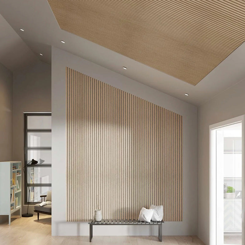 WOODFLEX Flexible Acoustic Wood Slat Panel - 3 Sided Oak Veneer on Light Grey - 2700mm x 600mm - Soundproof Wall Panels for Home Theater, Office & Studio Decoration