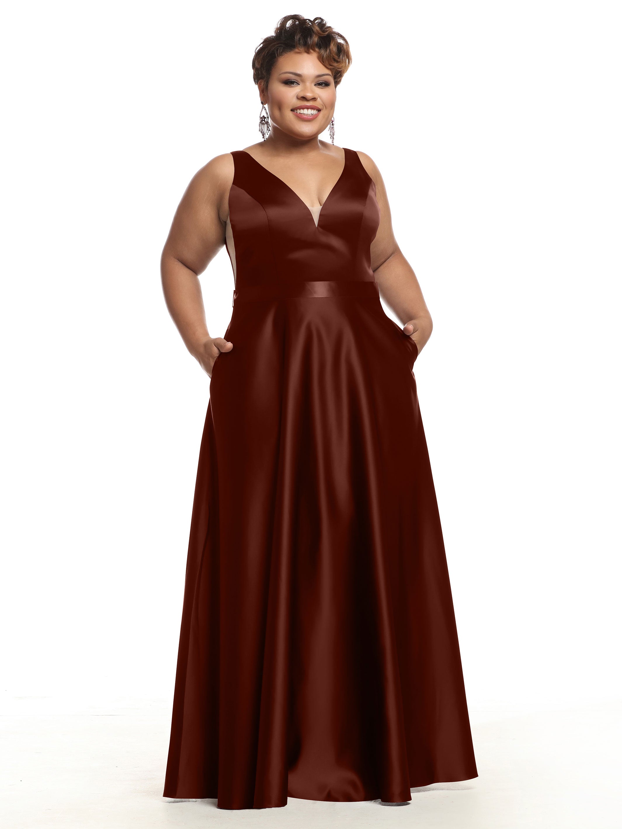 Elegant 80118 Satin A-Line Bridesmaid Dress with V-Neckline & Sash - Perfect for Weddings, Formal Events & Special Occasions
