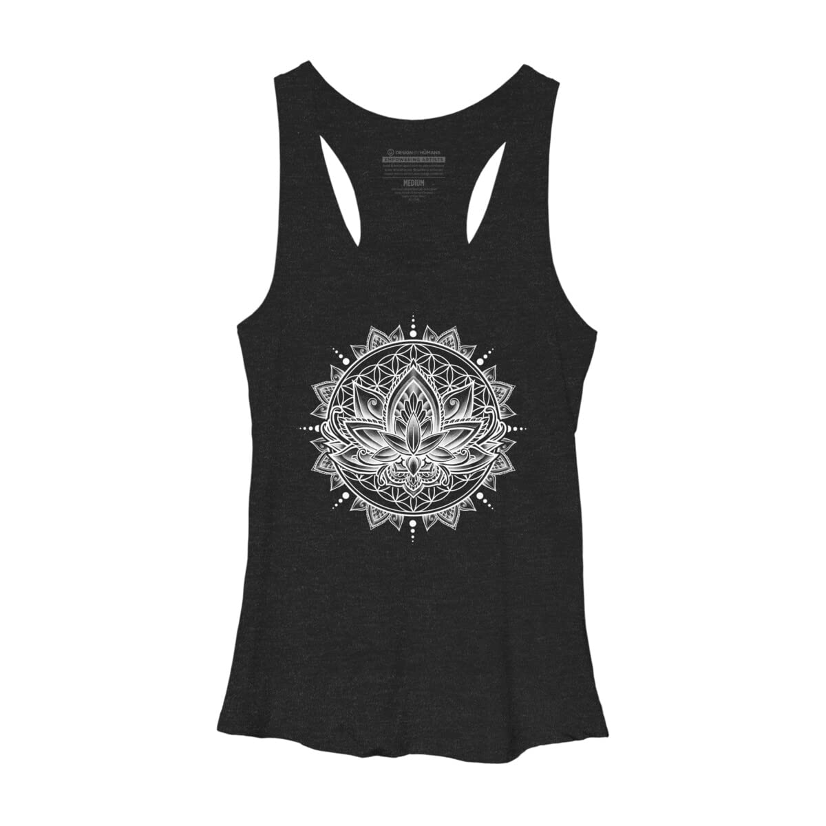 Design By Humans Women's Lotus Mandala White Racerback Tank Top - Yoga & Summer Casual Wear - Breathable Comfort Fit
