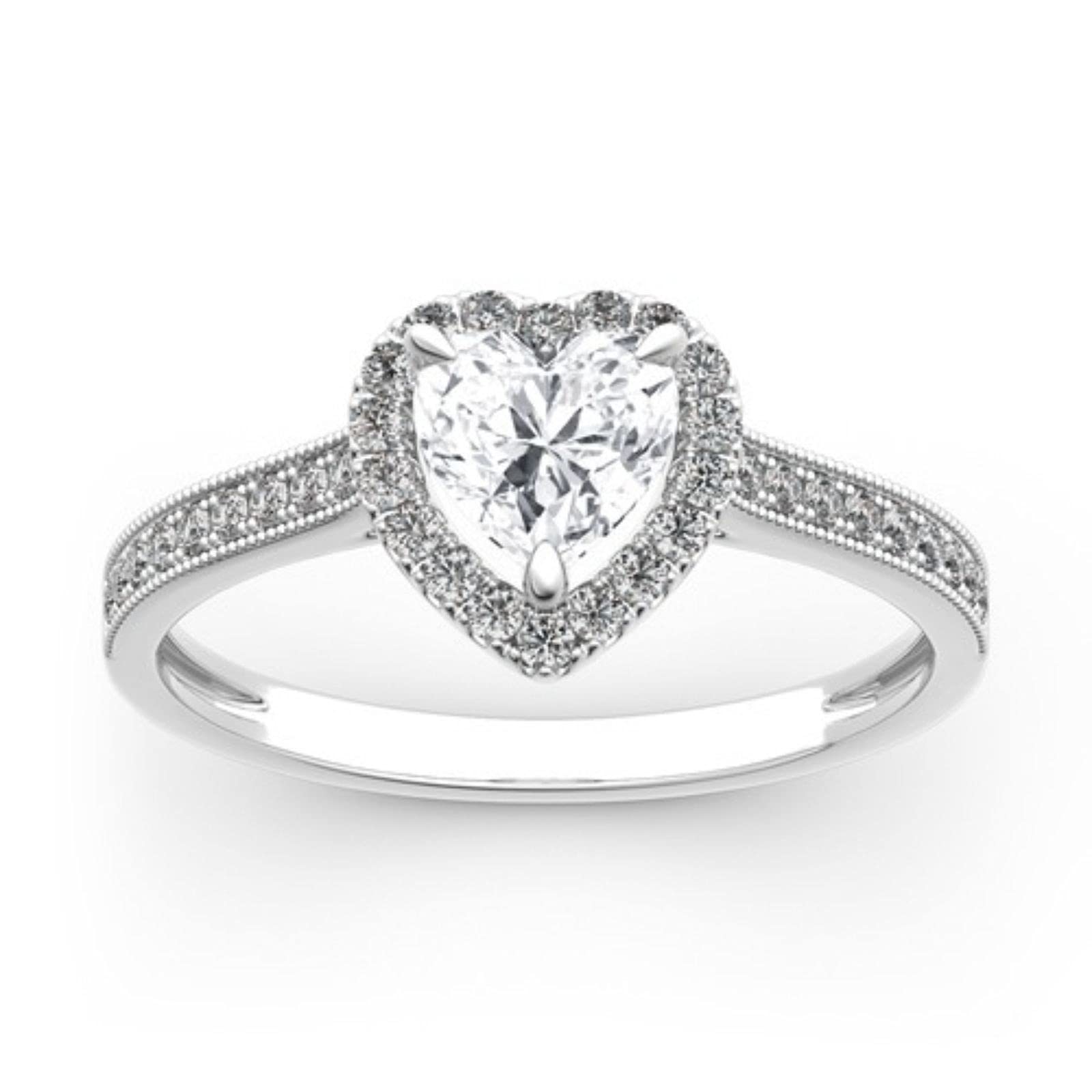 Jeulia 14K Gold Moissanite Halo Heart Cut Engagement Ring for Women - White Moissanite Stone Wedding Band, Anniversary & Promise Ring (Perfect for Proposals, Valentine's Day & Romantic Occasions)