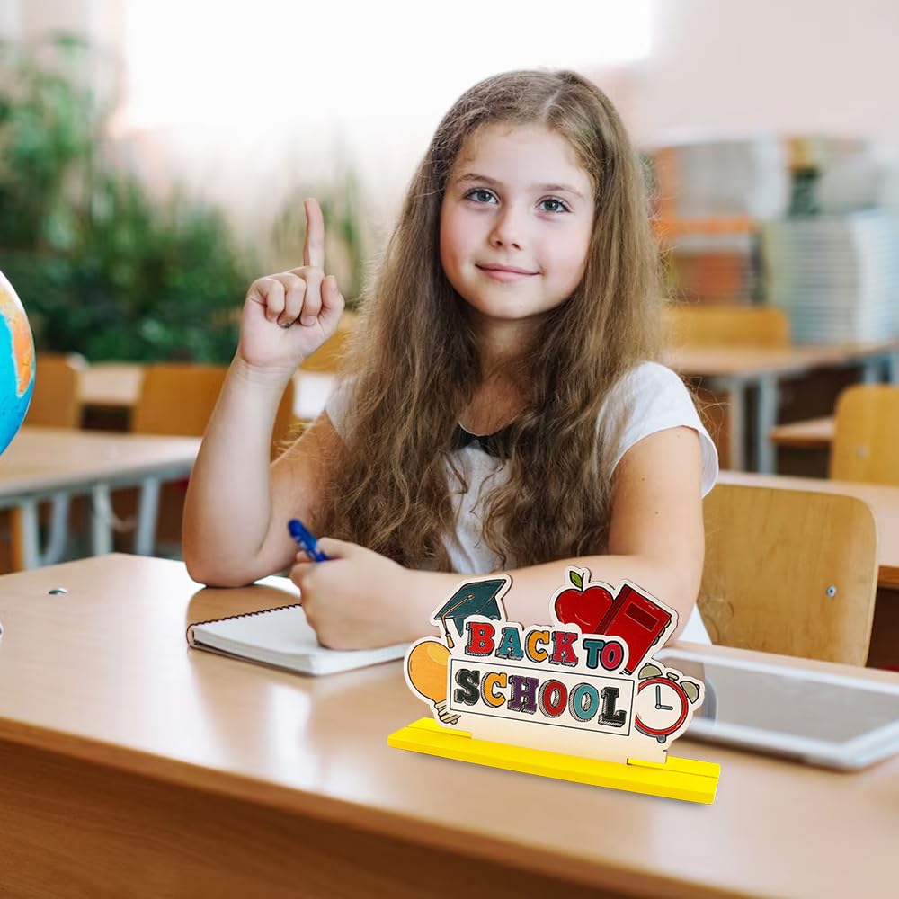 ALIBBON 3-Piece Wooden Back to School Table Centerpiece Set - Welcome Sign Classroom Decor for Teachers & Students - Perfect for School Open House, First Day Celebrations & Teacher Appreciation Events