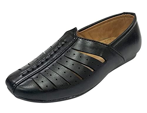Designer Ethnic Punjabi Mojari Juttis for Boys - Toddler to Big Kid Sizes - Traditional Sherwani & Kurta Dress Shoes in Black | Perfect for Weddings, Festivals & Cultural Events