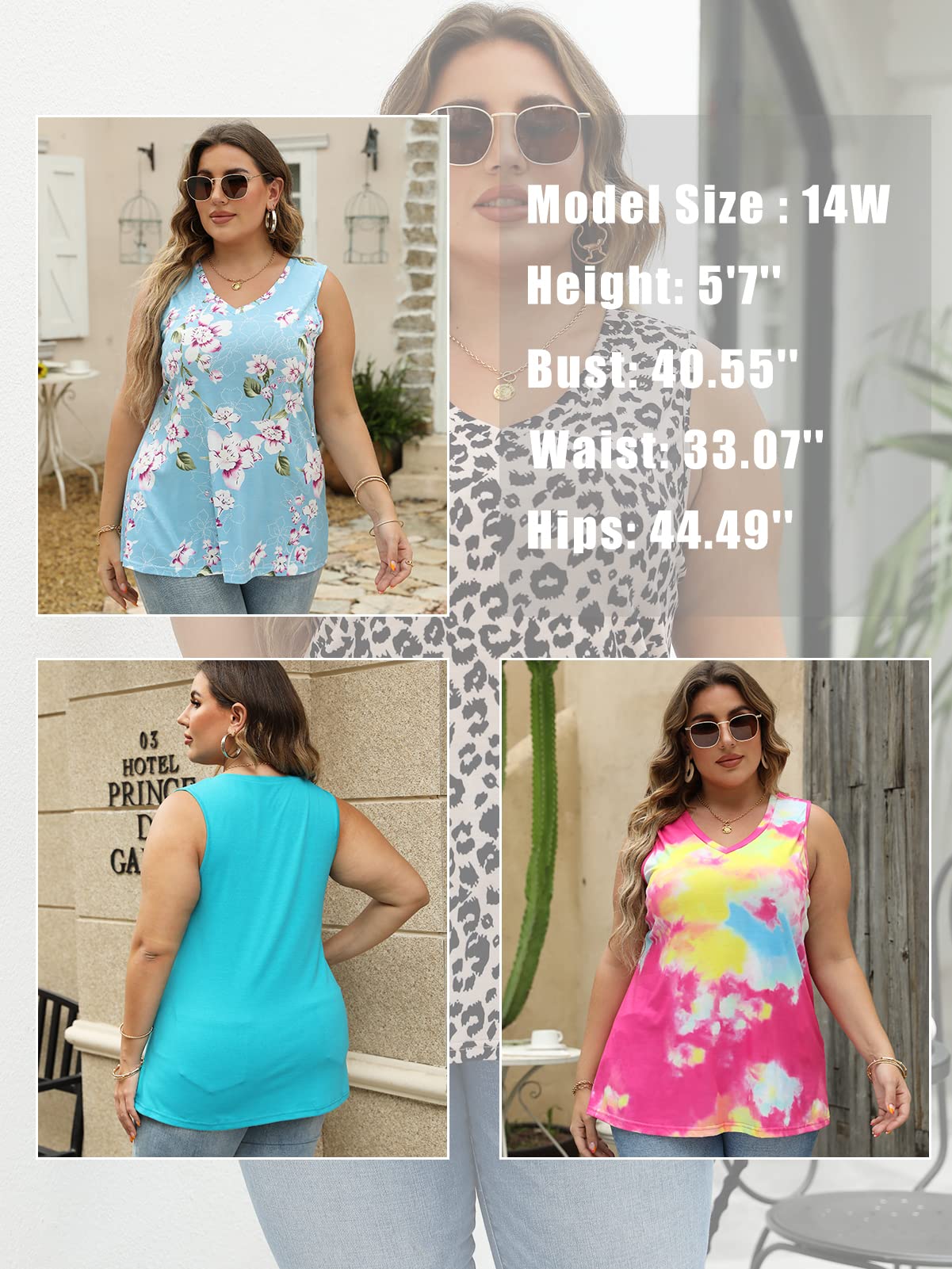 ROSRISS Women's Plus Size V Neck Sleeveless Tank Tops - Summer Casual Tunic Tee Shirts for Workout, Beach & Everyday Wear