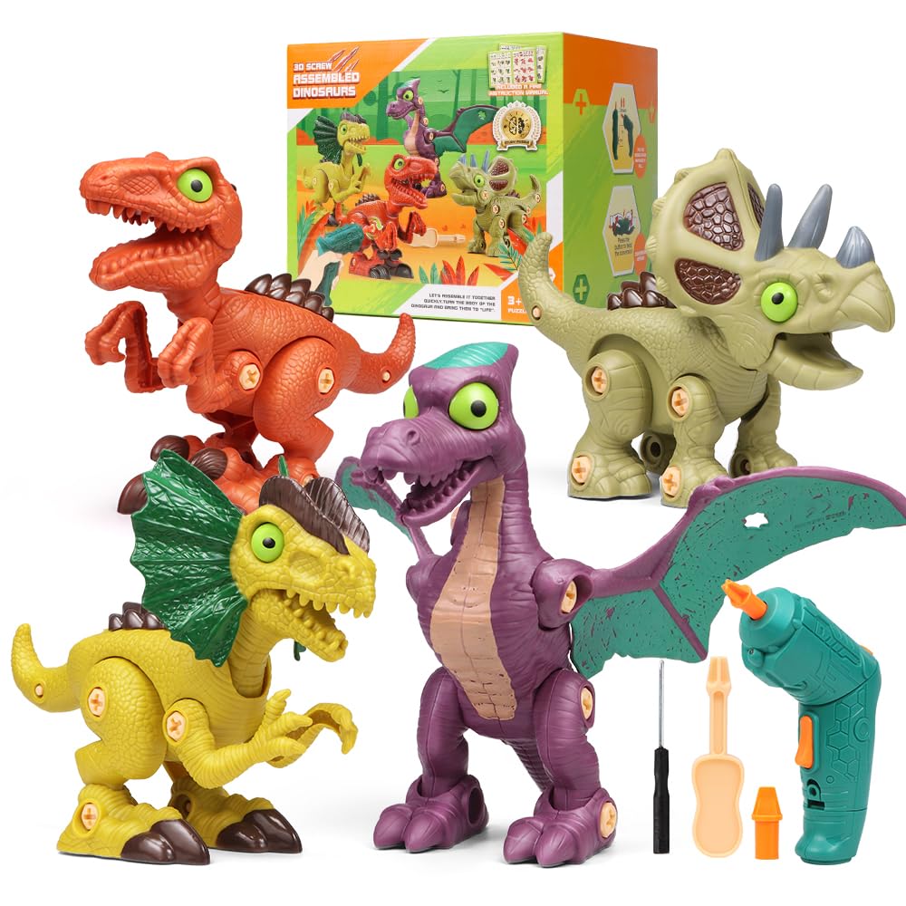 HAPTIME STEM Dinosaur Robot Building Toys for Kids Ages 3-8 - Educational Construction Set with Electric Drill & Take-Apart Parts - Perfect Birthday Gift for Boys - Fun Learning Activity for Home & Classroom STEM Projects