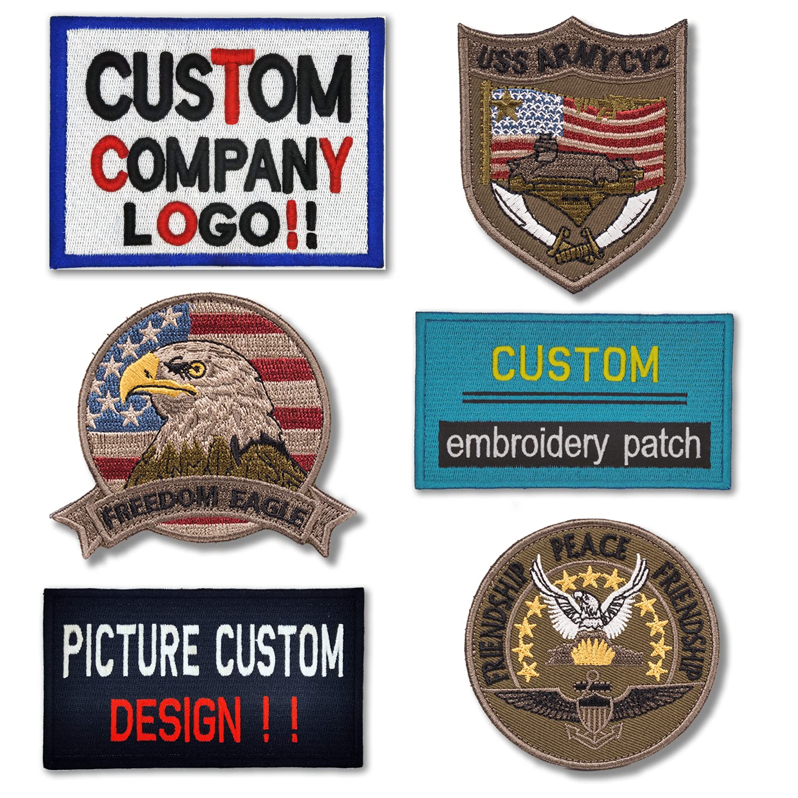 Custom Embroidered Patches & Badges - Personalized Any Size & Design - Iron On, Sew On, Pin Back, Hook & Loop Fasteners - Perfect for Jackets, Hats, Bags & Uniforms