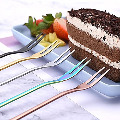 8-Piece Stainless Steel Gold Fruit Forks Set - 2-Prong Appetizer Forks for Cocktails, Salads, Cakes & Desserts - 5.3 Inch Elegant Party Serving Utensils - Perfect for Weddings, Brunches & Tea Parties