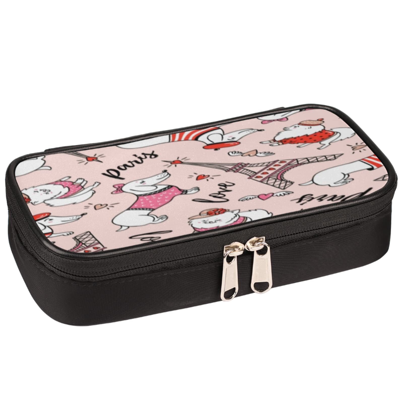 TropicalLife Cute Dog Love Paris Pencil Case - Large Capacity Multifunctional Pouch for School, Office & Travel | Perfect for Students, Adults & Kids as Makeup Organizer or Stationery Bag