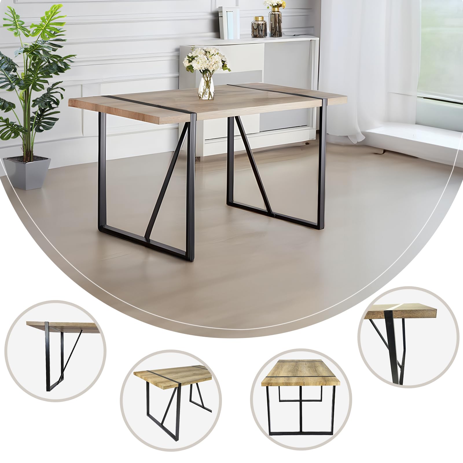 Modern 5-Piece Dining Table Set for 4 - Rectangle Kitchen Table with 4 Fabric Chairs & Wooden Table | Perfect for Small Spaces, Apartments & Cozy Family Meals