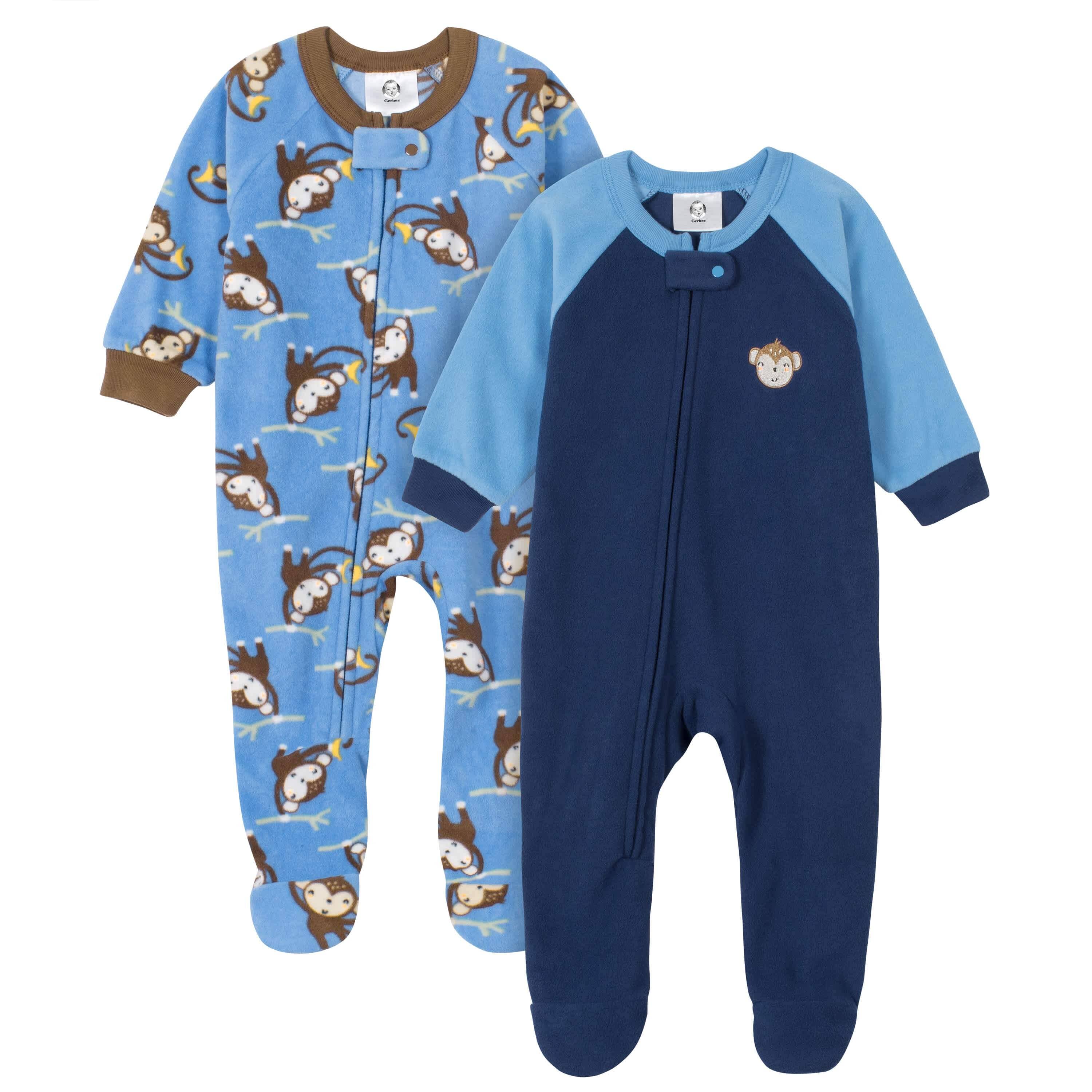 2 Pack Baby & Toddler Boys Monkey Print Fleece Pajama Set - Soft Warm Sleepwear for Infants & Kids - Perfect for Winter Nights & Cozy Bedtime