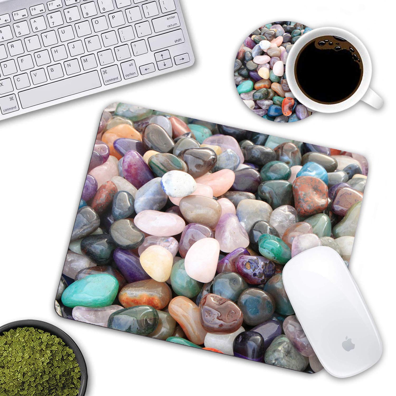 Non-Slip Cobble Mouse Pad and Coasters Set - Rubber Base Rectangle Mouse Pad for Laptop, Computer & Office Accessories - Perfect for Gaming, Work & Home Office Setup