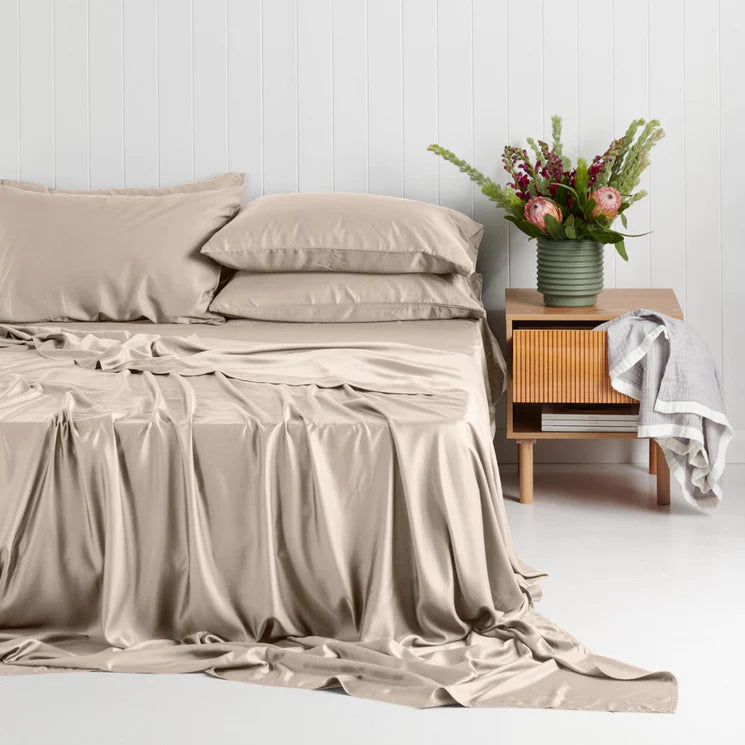 Premium Madeleine Hotel Linen Bamboo Cotton Sheet Set - Stone Color | Ultra Soft & Breathable Bedding for Luxury Hotels & Home Use | Perfect for Guest Rooms, Master Bedrooms & Airbnb Rentals