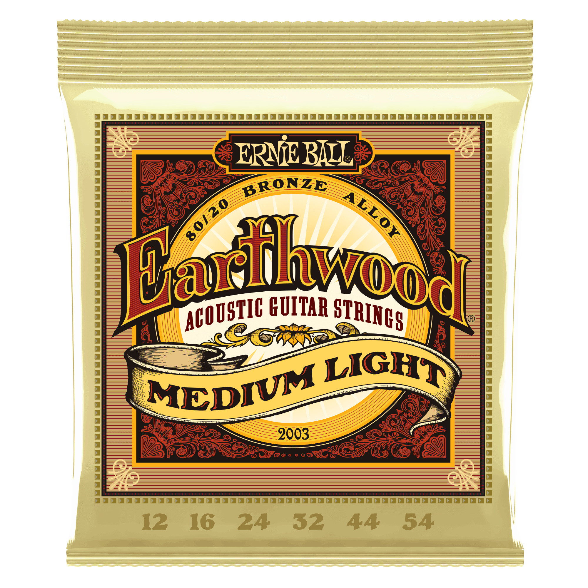 Ernie Ball Earthwood Medium Light 80/20 Bronze Acoustic Guitar Strings - 12-54 Gauge | Warm Balanced Tone for Folk, Country & Fingerstyle Playing
