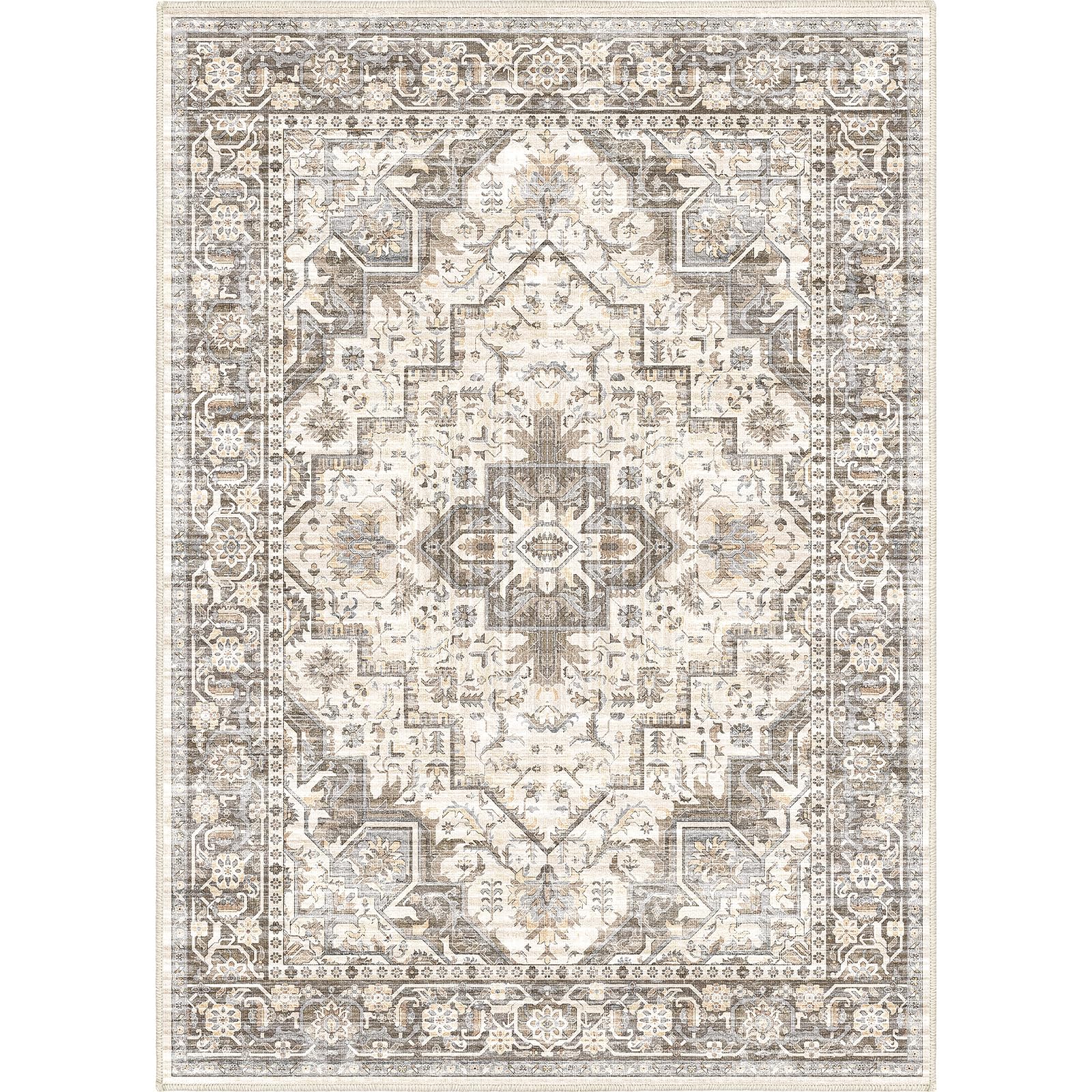 Vintage Washable Area Rug 9x12 - Distressed Oriental Retro Printed Carpet for Living Room, Bedroom & Home Decor | Non-Slip Thin Floor Mat (Brown Beige 9x12) - Perfect for Boho, Farmhouse & Modern Interior Design Styles