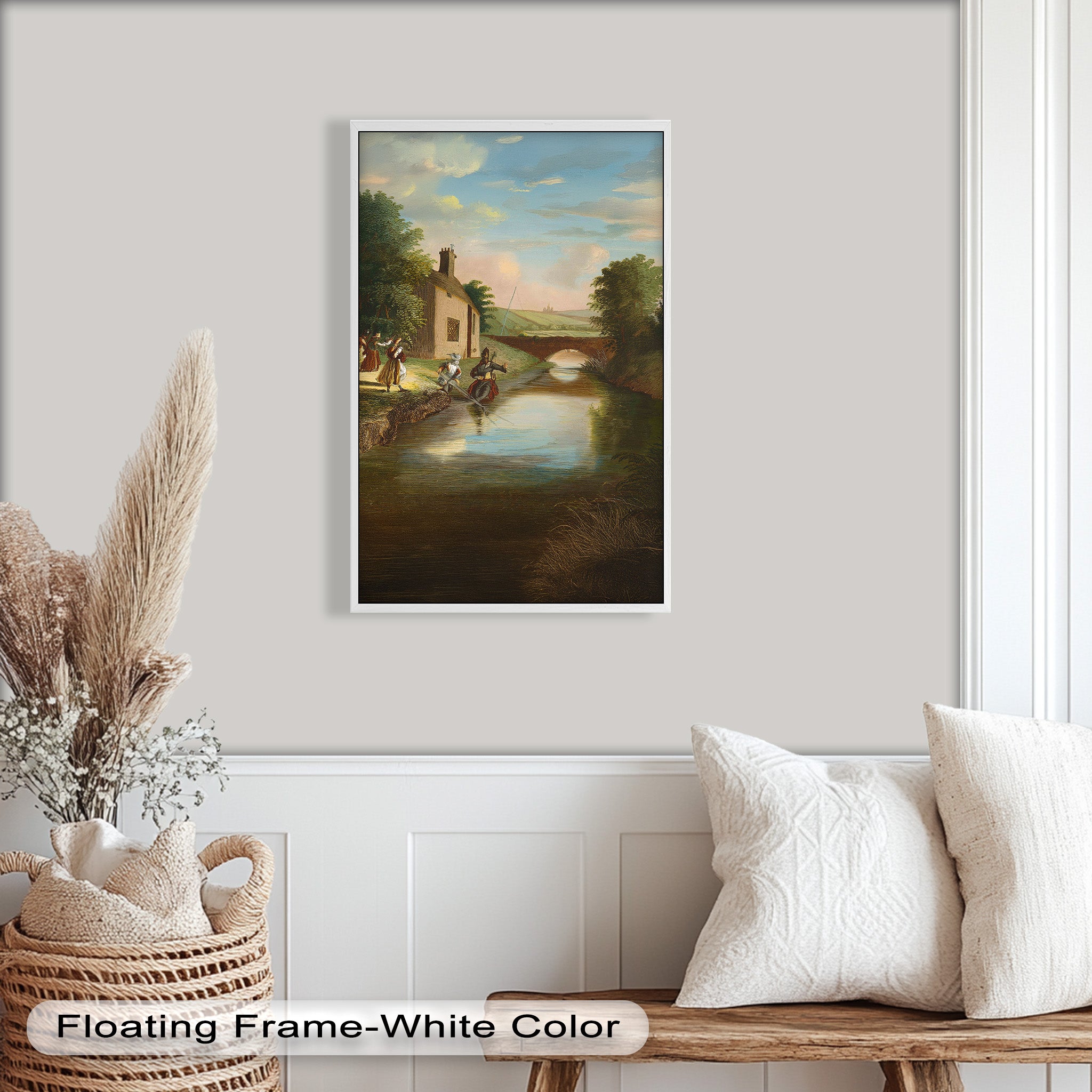 Romantic English Countryside Historic Oil Painting - A Day by the River - Perfect for Home Decor, Living Room Wall Art & Gift Ideas