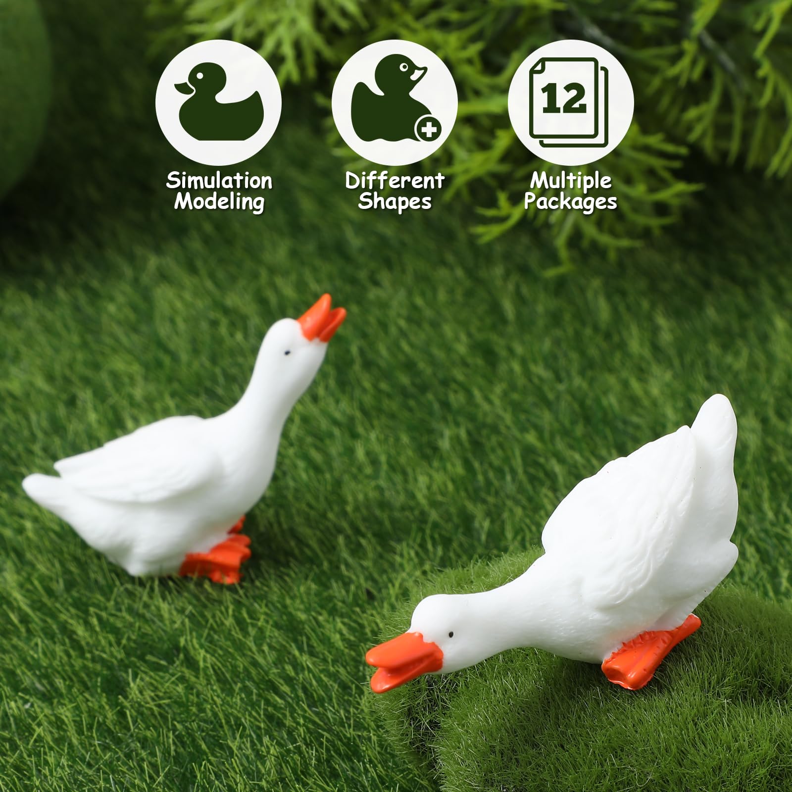 12pcs Resin White Goose Miniature Figurines - Small Animal Decor for DIY Crafts, Home Decoration, Fairy Gardens & Aquarium Accessories | Cute Resin Animal Ornaments for Tabletop Displays & Party Favors