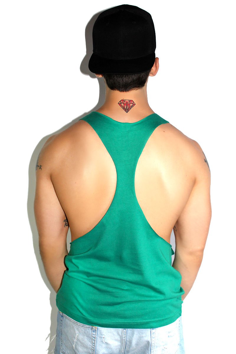 Marek & Richard Core String Tank Top for Women - Green Ribbed Stretch Crop Top - Gym, Yoga, Running, Casual Wear