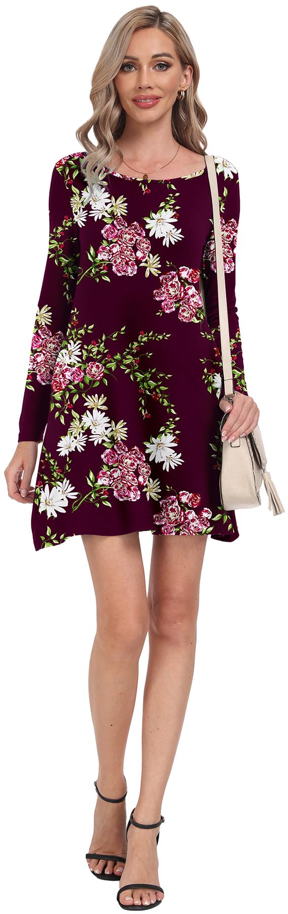 Women's Long Sleeve Pocket T-Shirt Dress - Casual Loose Fit Comfortable Maxi Dress for Everyday Wear, Lounge & Outings