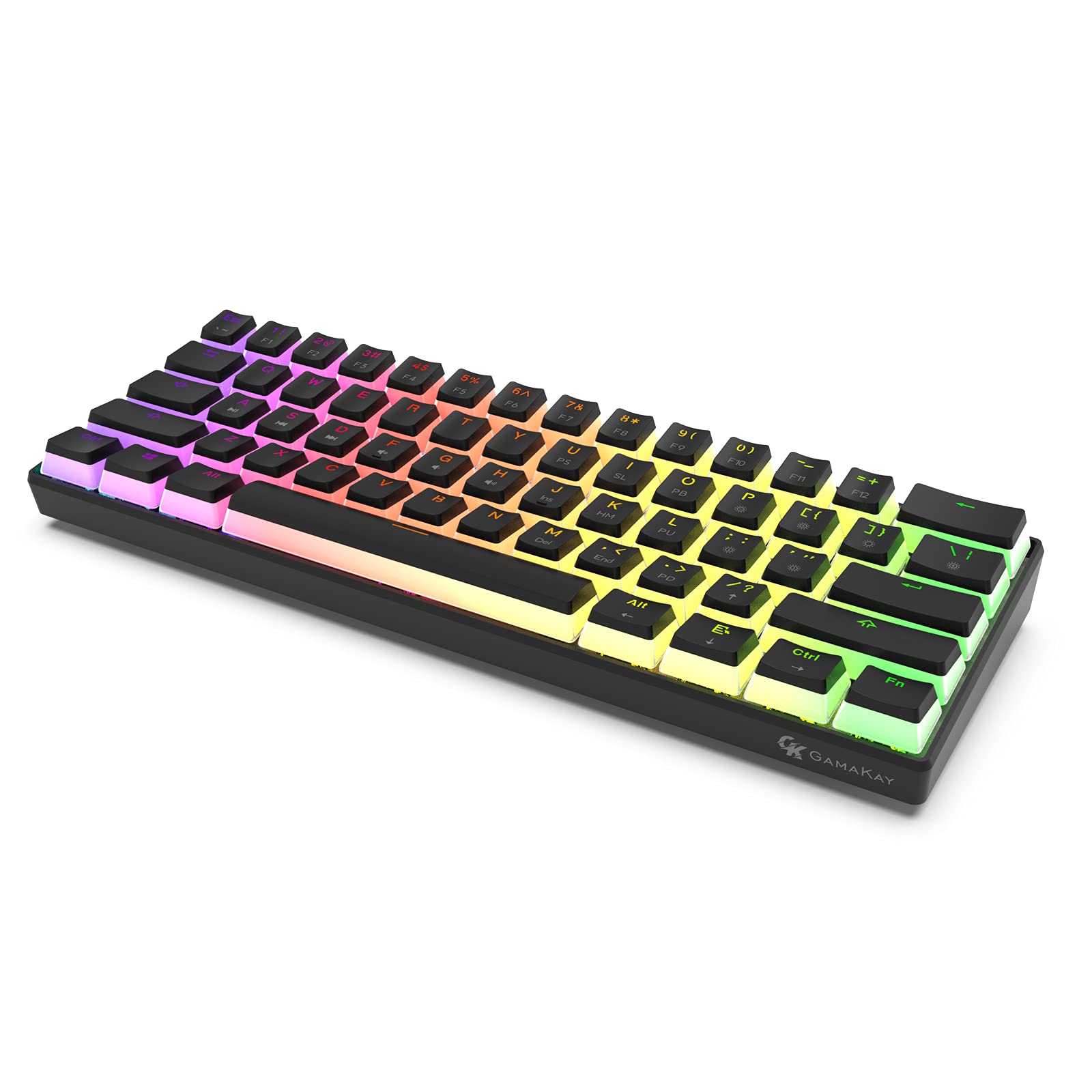 GK GAMAKAY MK61 61-Key RGB Gaming Keyboard - Gateron Optical Switches, Pudding Keycaps, Waterproof (Yellow Switch V2) for Esports & Office