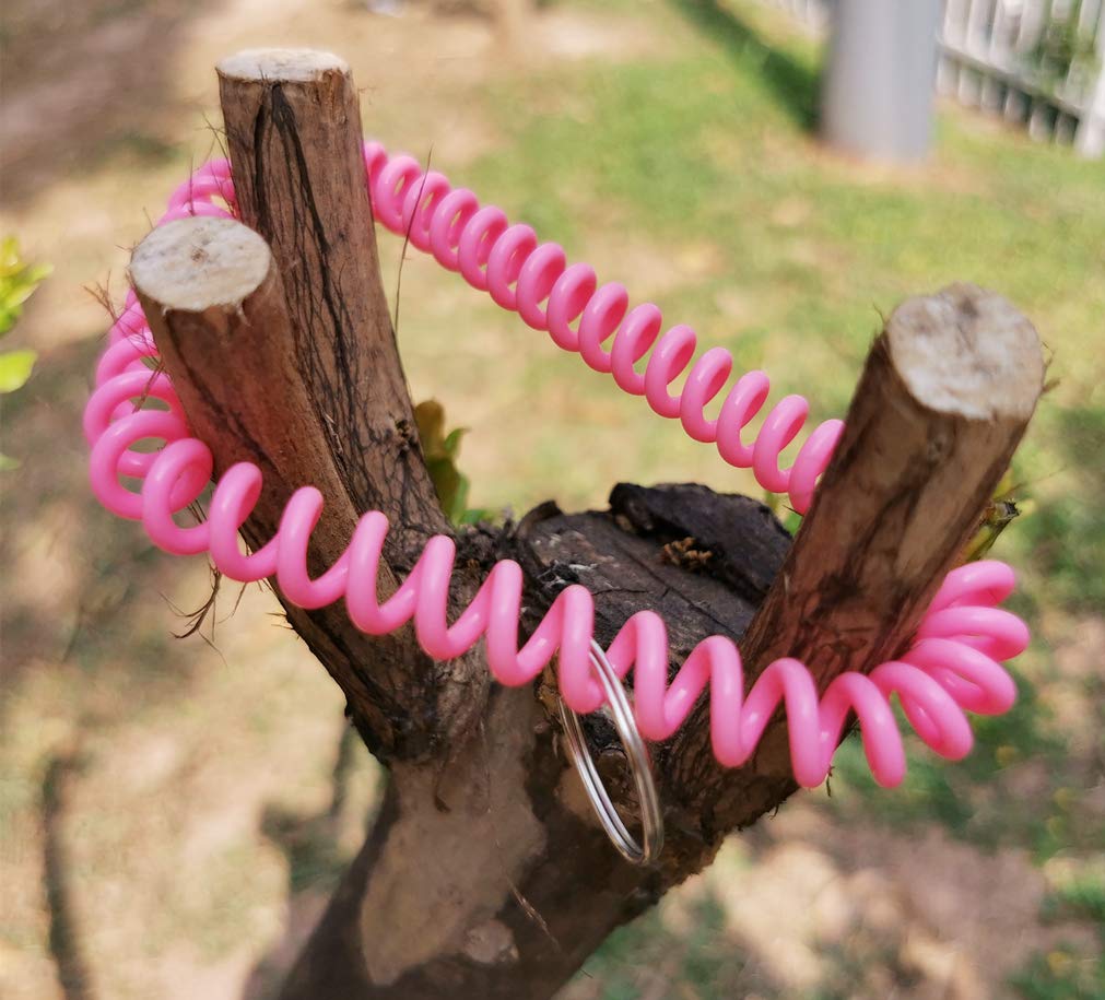 Flexible Plastic Spring Spiral Wrist Coil Band - Stretchable Key Chain Ring Tag - Pack of 100 (Pink) - Perfect for Key Organization, ID Badge Holders, and Office Supplies