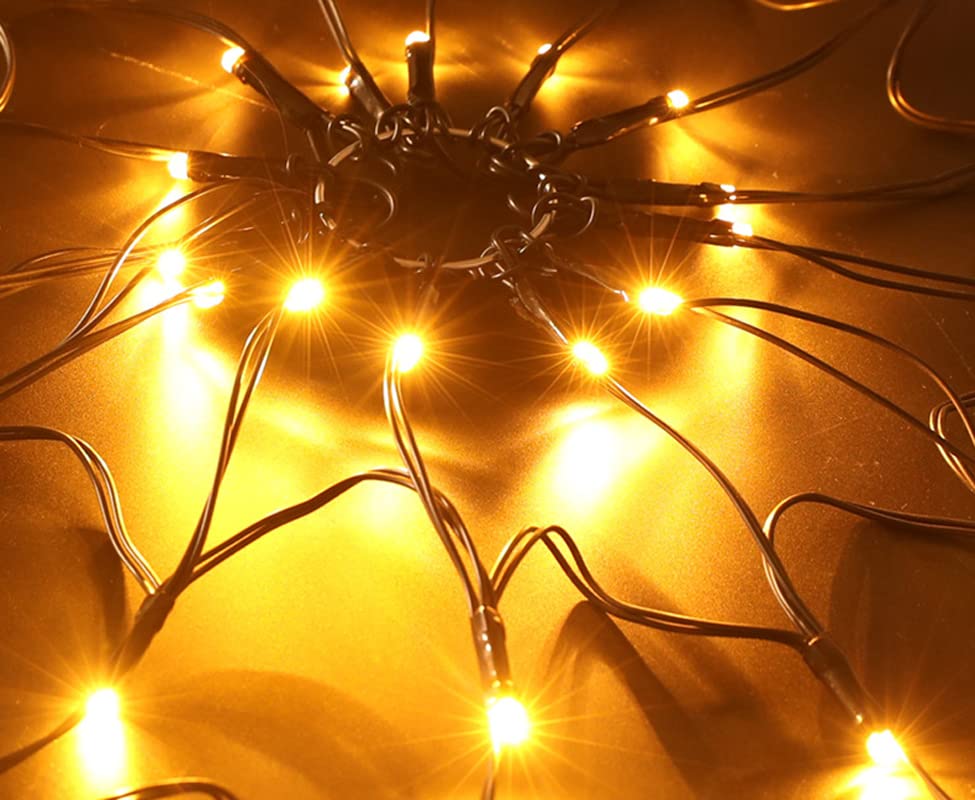 3.2FT Giant Spider Web Lights with Hairy Spider & Cobweb - Orange LED Halloween Decorations for Outdoor, Window, Wall, Garden, Patio & Yard - USB Powered for Spooky Halloween Party & Haunted House Decor