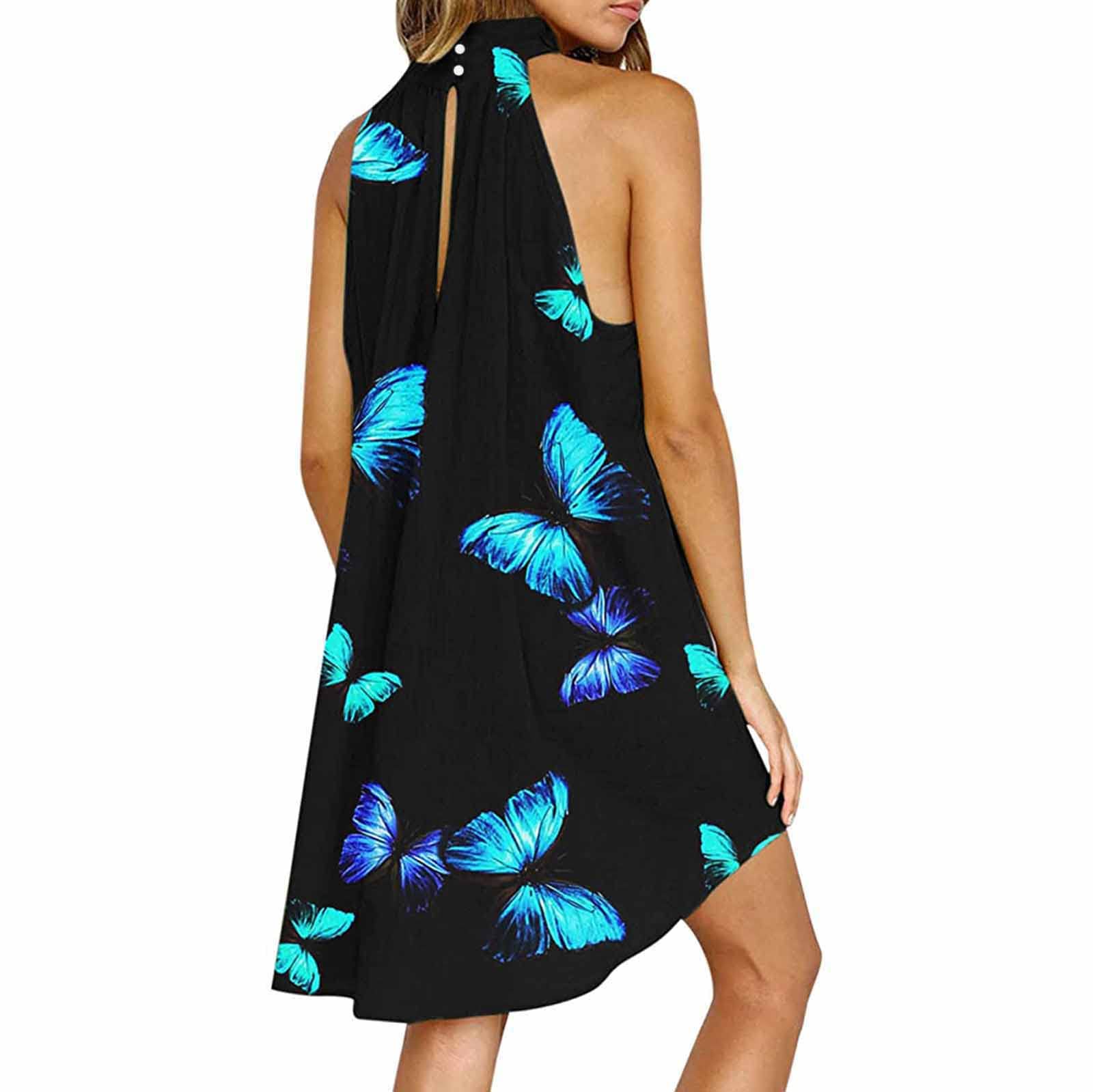 Women's Summer Halter Neck Sundress - Flowy Sleeveless Knee-Length Beach Dress for Women | Perfect for Vacations, Pool Parties & Casual Outings