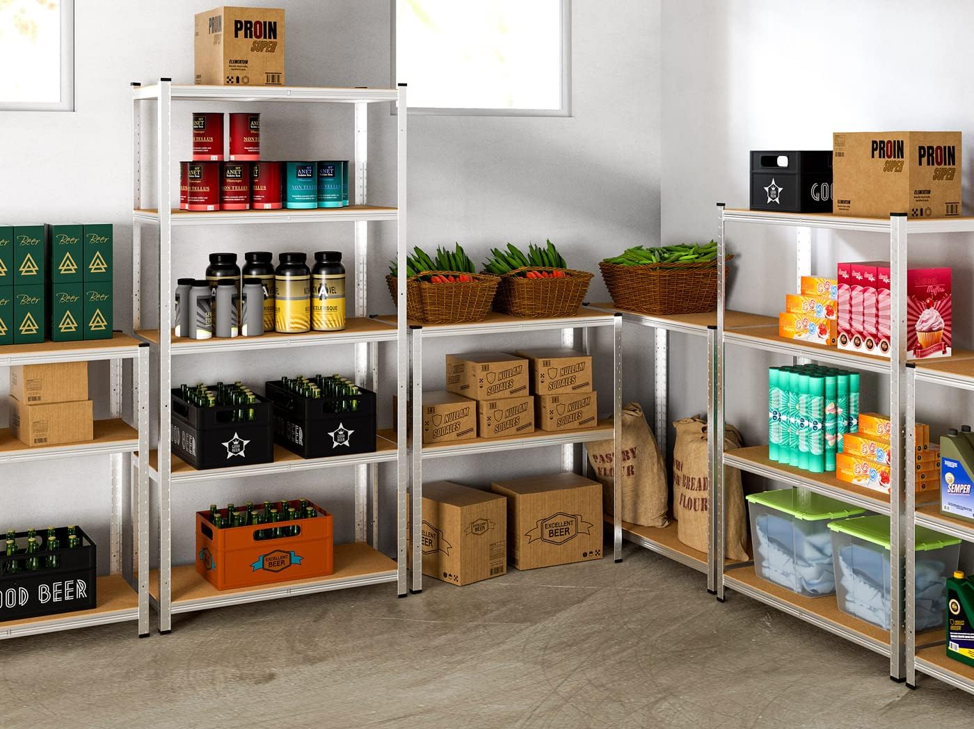 Monzana® 2-Pack Heavy Duty 5-Tier Garage Shelving Units - 180x90x60cm, 875kg Capacity - Boltless MDF Panel Storage Racks for Basement, Workshop & Garage Organization - Galvanized Steel Shelves for Home & Commercial Use