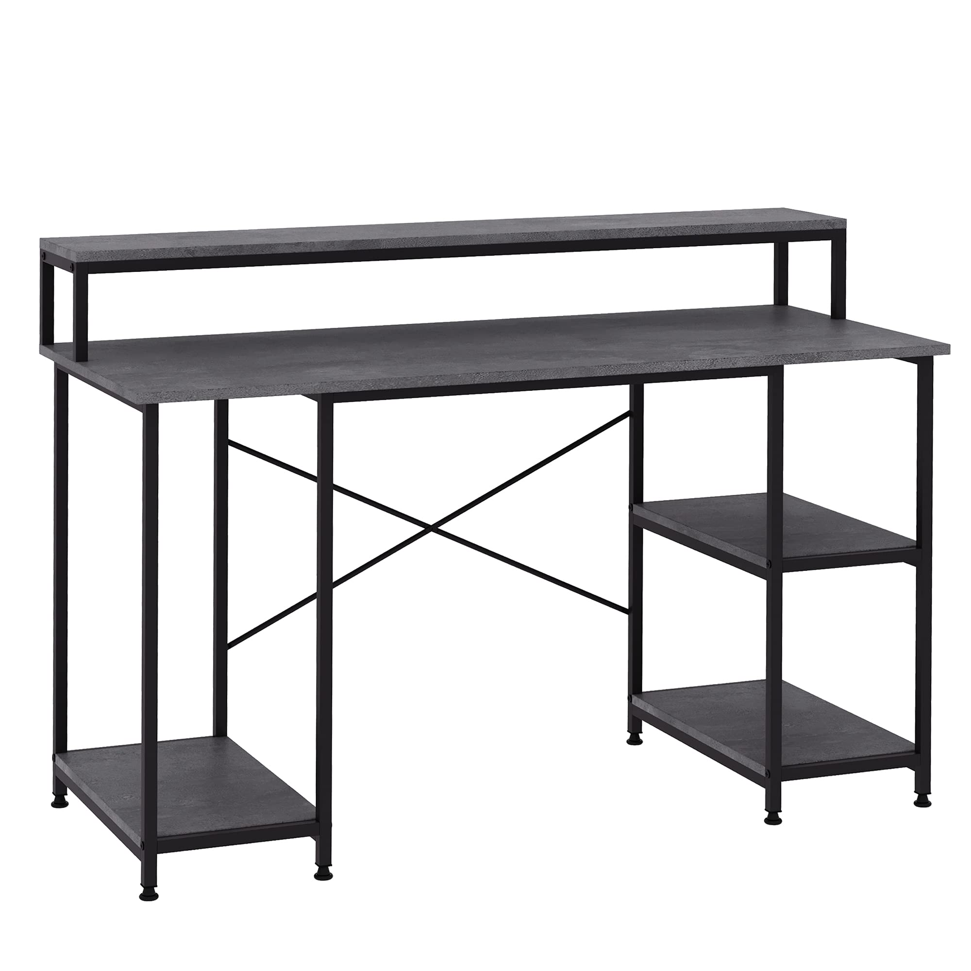 HOMCOM 55 Inch Home Office Computer Desk with Storage Shelves, Monitor Stand & CPU Holder - Sturdy X-Frame Design, Grey Wood Grain Finish for Study, Writing & Workstation Use in Small Spaces