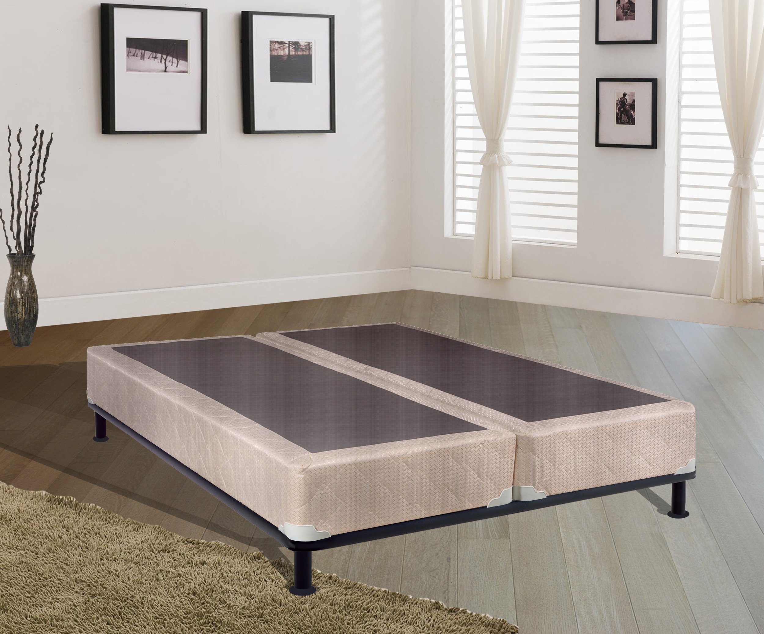 Medium Plush Eurotop Pillowtop Innerspring Mattress with 4-Inch Low Profile Wood Foundation Set - Twin XL Size, Fully Assembled | Perfect for Guest Rooms, Dorms & Small Bedrooms