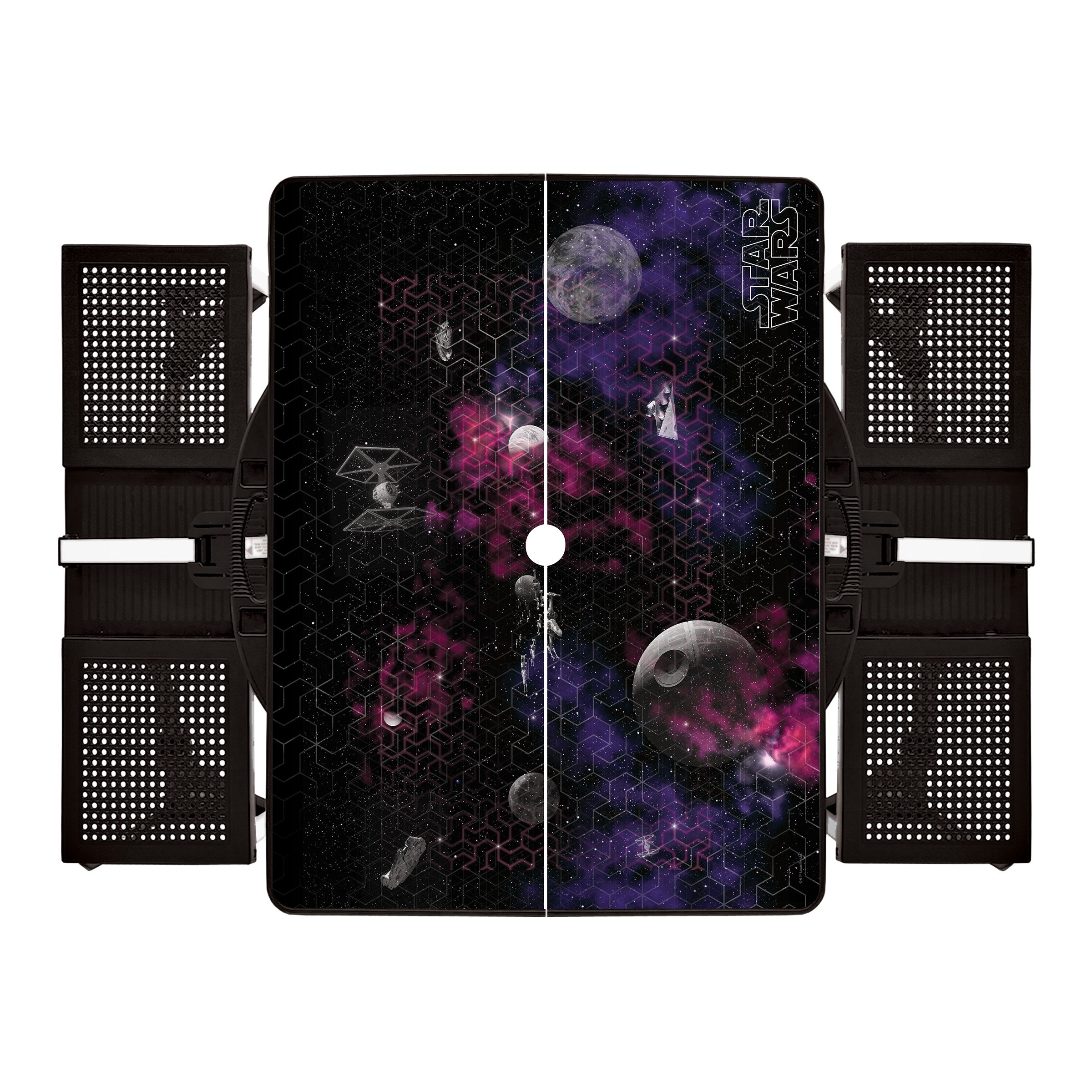 ONIVA - Star Wars Death Star Folding Picnic Table - Portable Camping Table with Umbrella Hole - Outdoor Dining & Picnic Accessories for Backyard, Beach & Park (Black)