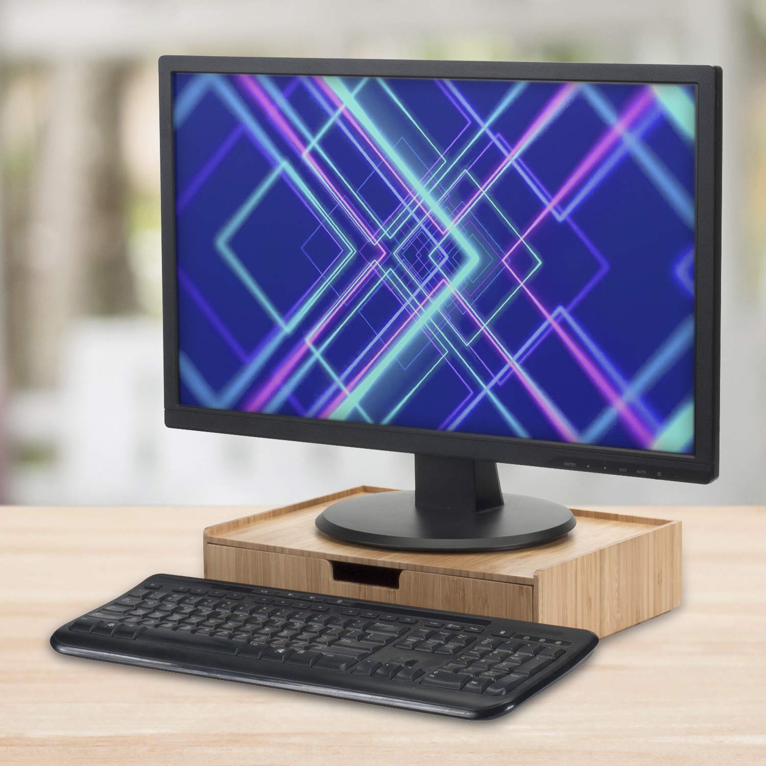 Mobilevision Large Bamboo Drawers (Set of 2) - Eco-Friendly Monitor Stand & Stackable Office Organizer for Pens, Penciles, Scissors, Notepads, Business Cards - Perfect for Home Office & Workspace Organization