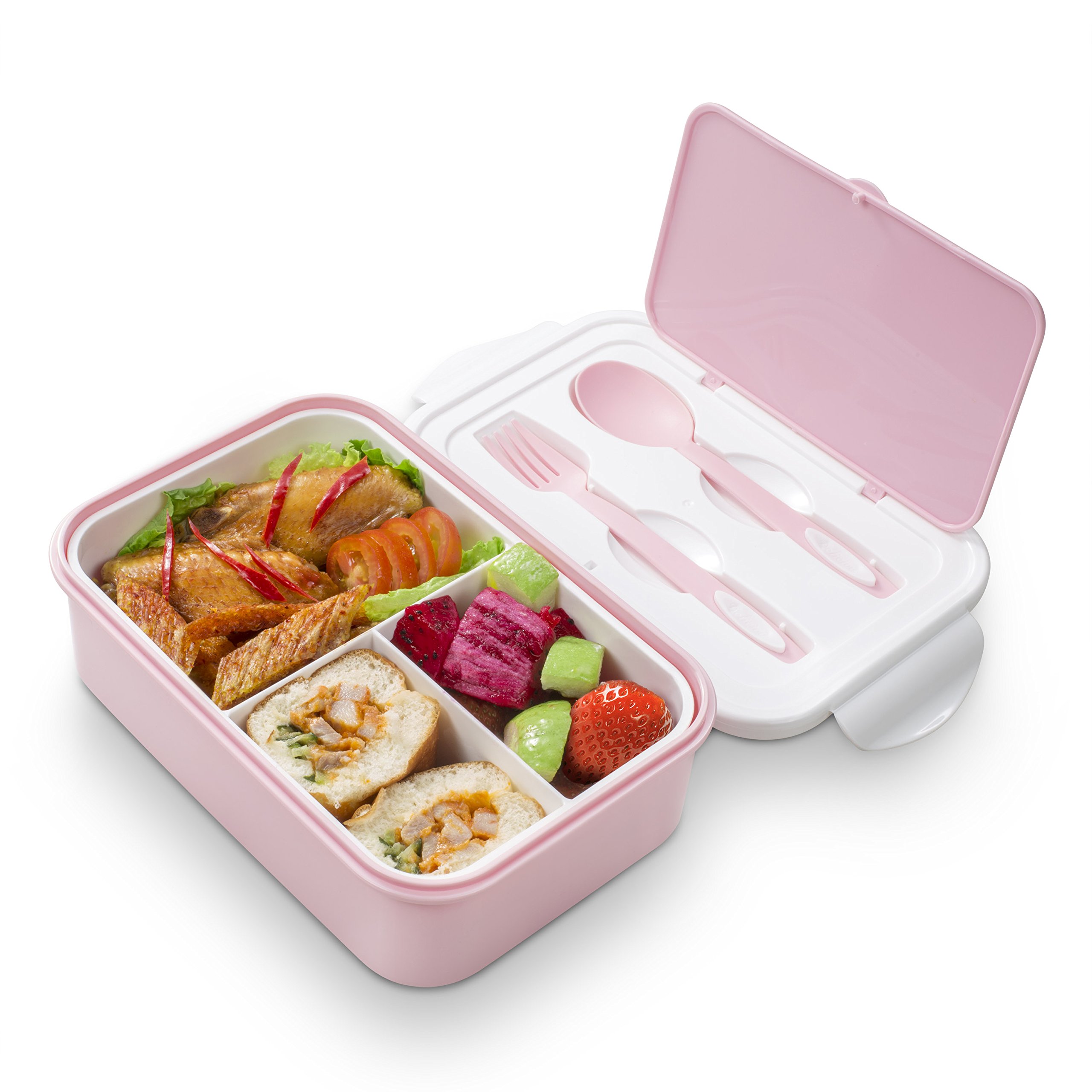 3-Compartment Bento Lunch Box for Adults & Kids - Microwave & Freezer Safe Meal Prep Containers - Leakproof Food Storage for School, Office & Travel (Pink)