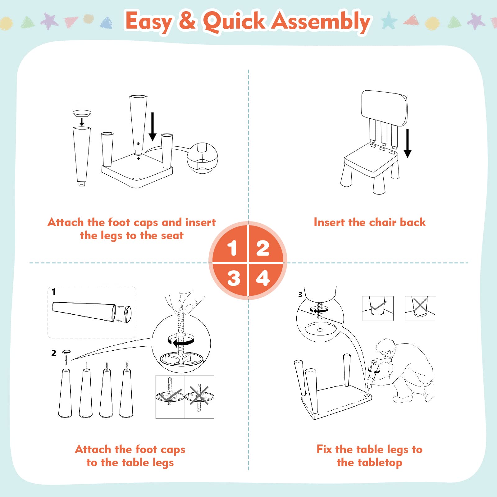 COSTWAY 3-Piece Kids Table and Chairs Set - Lightweight Plastic Children's Activity Table with 2 Chairs for Toddlers Ages 1-7, Perfect for Reading, Writing, Drawing, Crafts & Snack Time - White Kids Furniture Set for Playroom, Classroom or Daycare