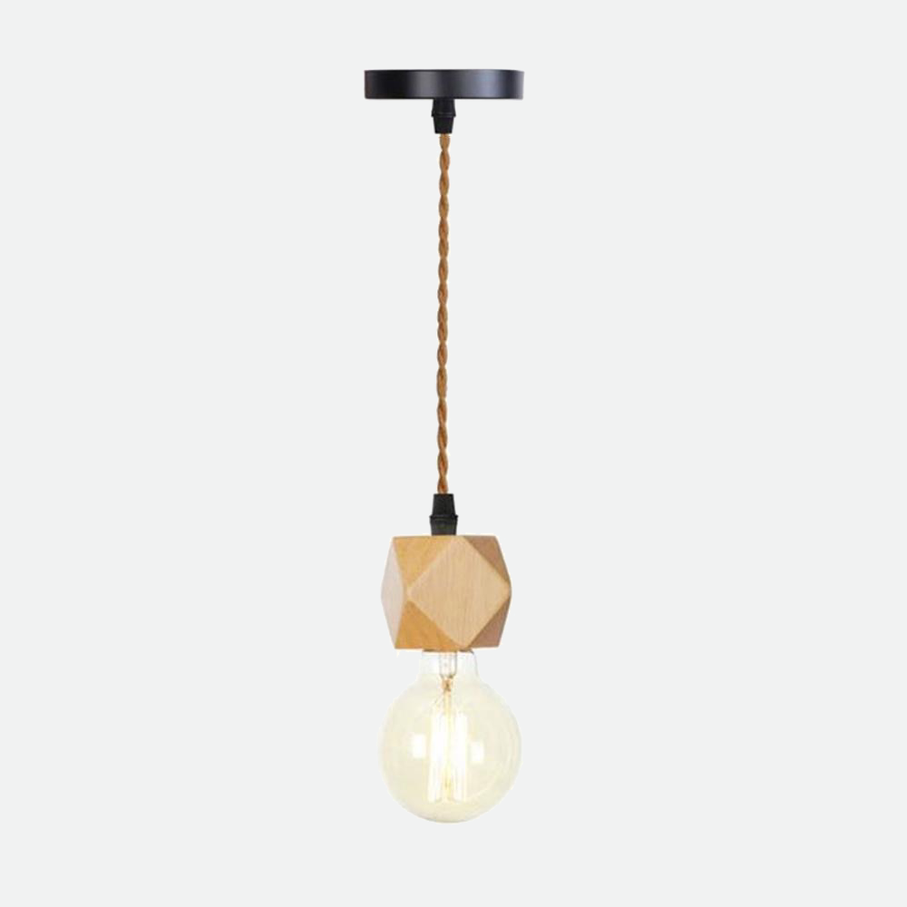 Woodie Single Pendant Light Socket - Vintage Edison Bulb Hanging Fixture for Kitchen Island, Dining Room & Bedroom Lighting