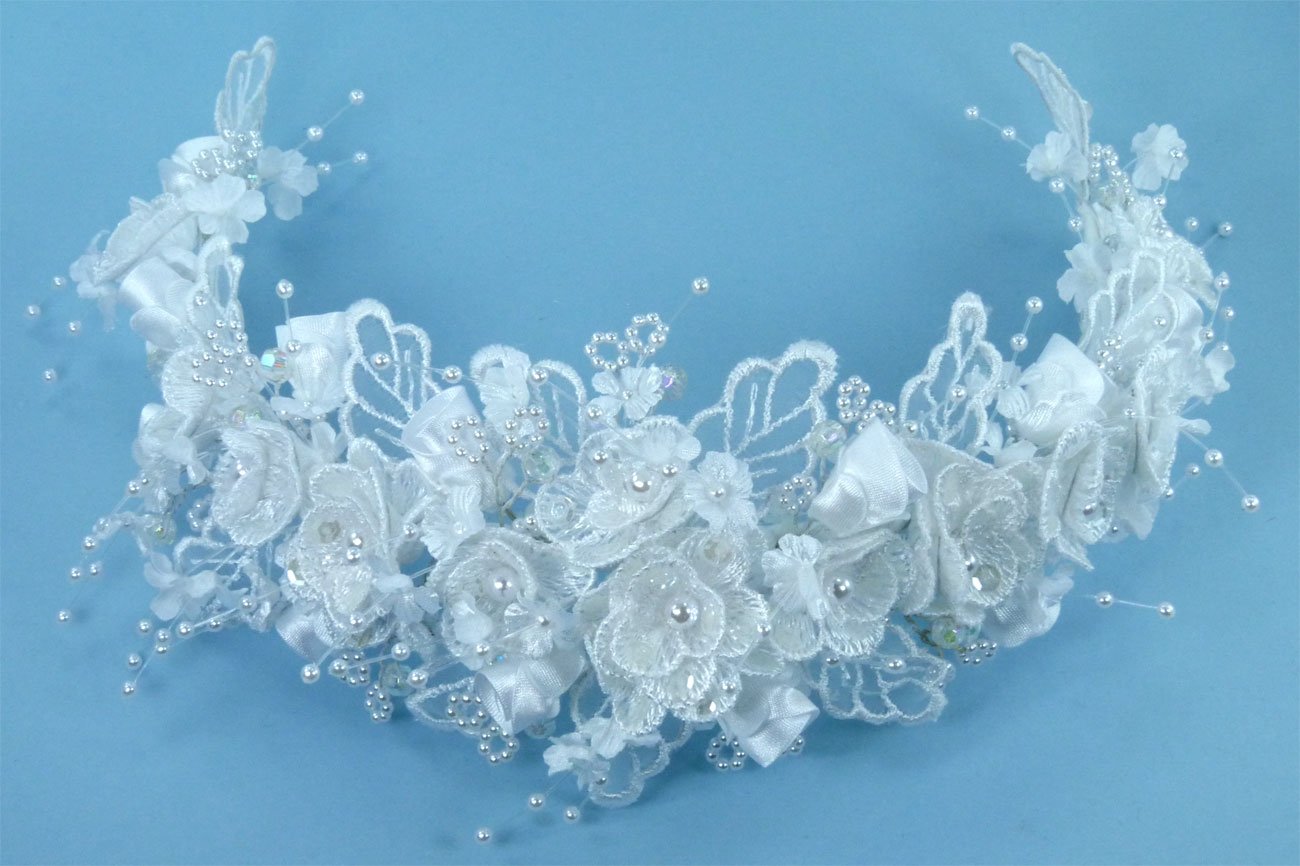 Elegant Lace Flower Bridal Hair Comb with Satin Flowers, Pearls & Crystal Beads - Wedding Hair Accessories for Bride, Quinceañera, Prom, Bridal Shower & Special Occasions