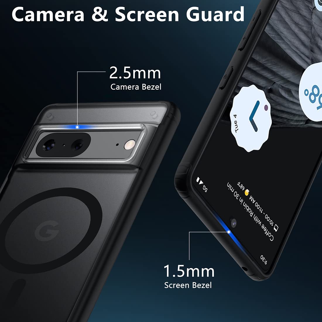 Magnetic Phone Case for Google Pixel 7 (2022) - Slim Translucent Matte Cover with MagSafe Compatibility, Anti-Fingerprint & Shockproof Protection - Perfect for Work, Travel and Everyday Use - Black
