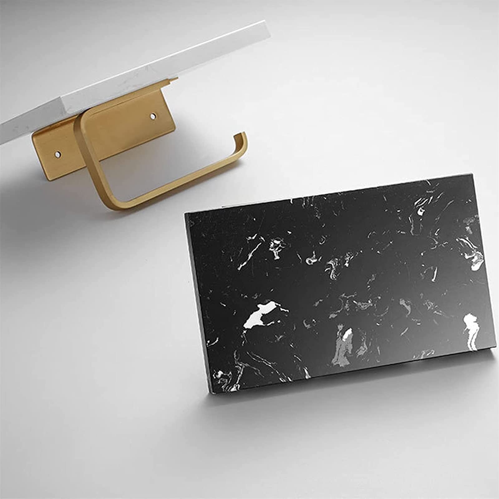 Brass Toilet Paper Holder with Marble Shelf - Square Wall Mount Bathroom Tissue Roll Dispenser - Elegant Black Finish for Modern Home Decor | Perfect for Powder Rooms, Guest Bathrooms & Luxury Apartments