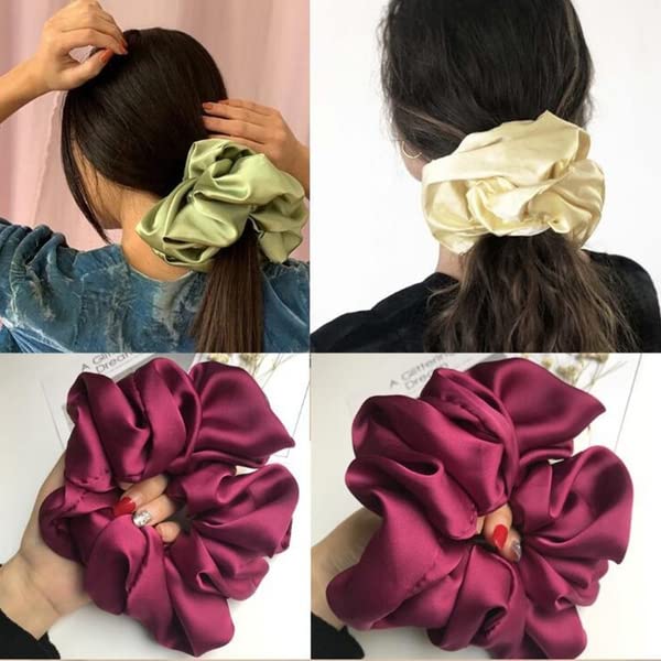 3-Pack Large Satin Scrunchies for Women - Soft Elastic Hair Ties, Thick Ponytail Holders & Gentle Hair Bands (Perfect for Workouts, Office & Everyday Styling)