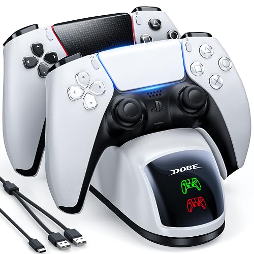 Fast Charging PS5 Controller Charging Station with Dual Dock & LED Lights - White/Black | Playstation 5 Accessories for Gaming Setup & Multiplayer Sessions